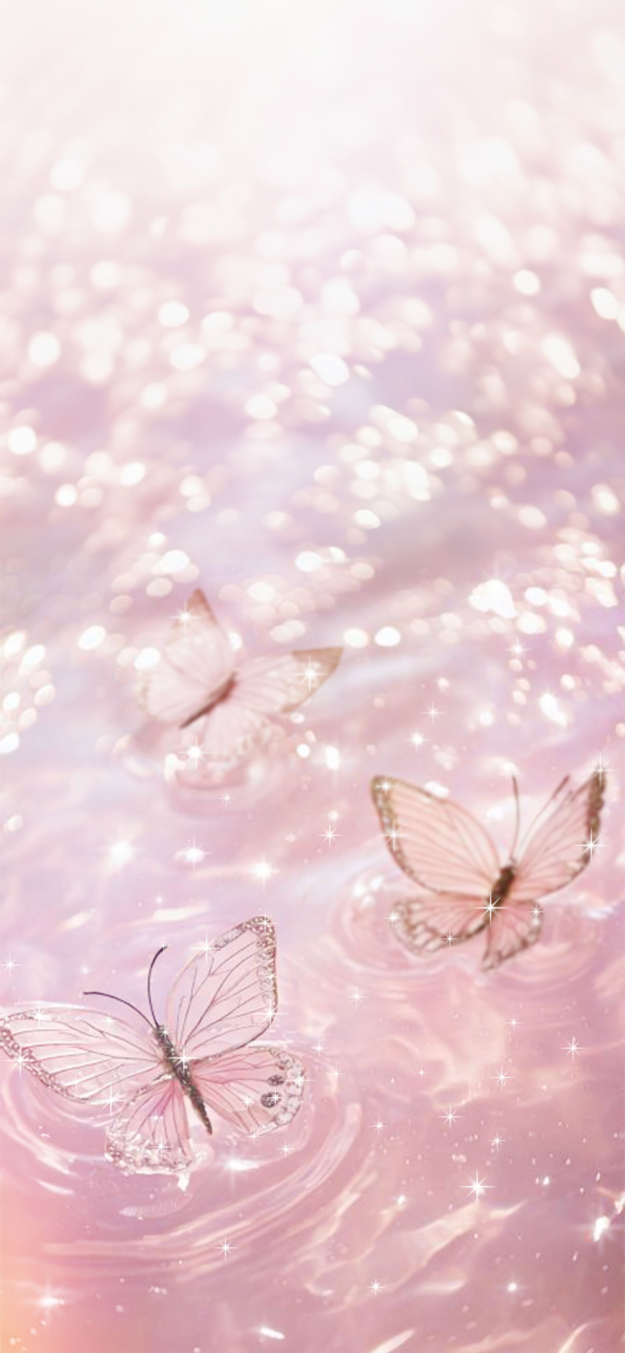2160x4674 Sparkling Pink Butterflies and Stars Background Wallpaper [391fc3822f6b4fc9bdc7]
