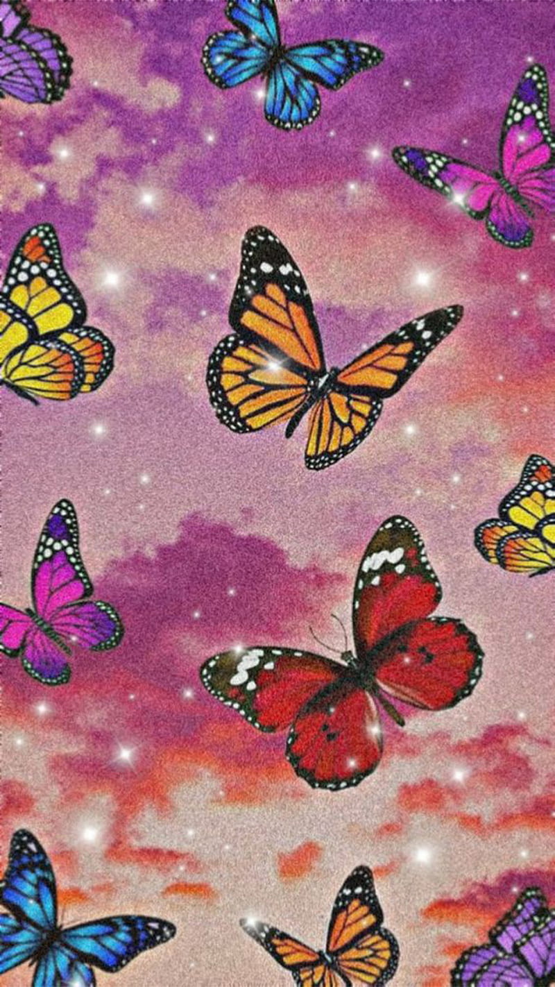 800x1422 AESTHETIC WALL, butterflies, butterfly, mood, pink, HD phone wallpaper