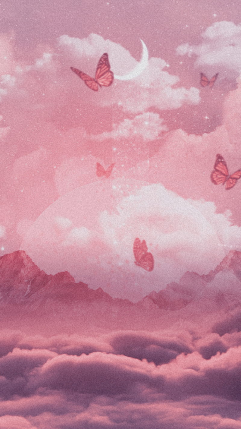 800x1423 Cloud Butterfly, aesthetic, asthetic, butterflies, clouds, cool, glitter, moon, HD phone wallpaper