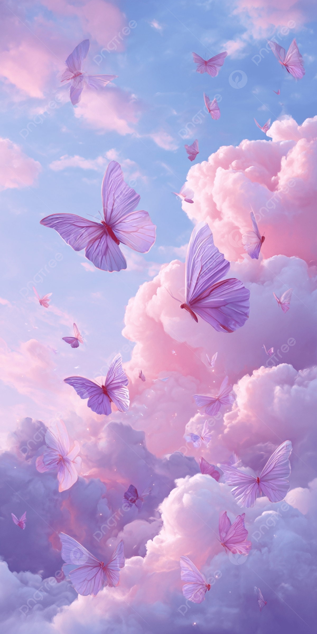 1200x2400 Dreamy Pastel Sky With Butterflies For Mobile Wallpaper Background Wallpaper Image For Free Download