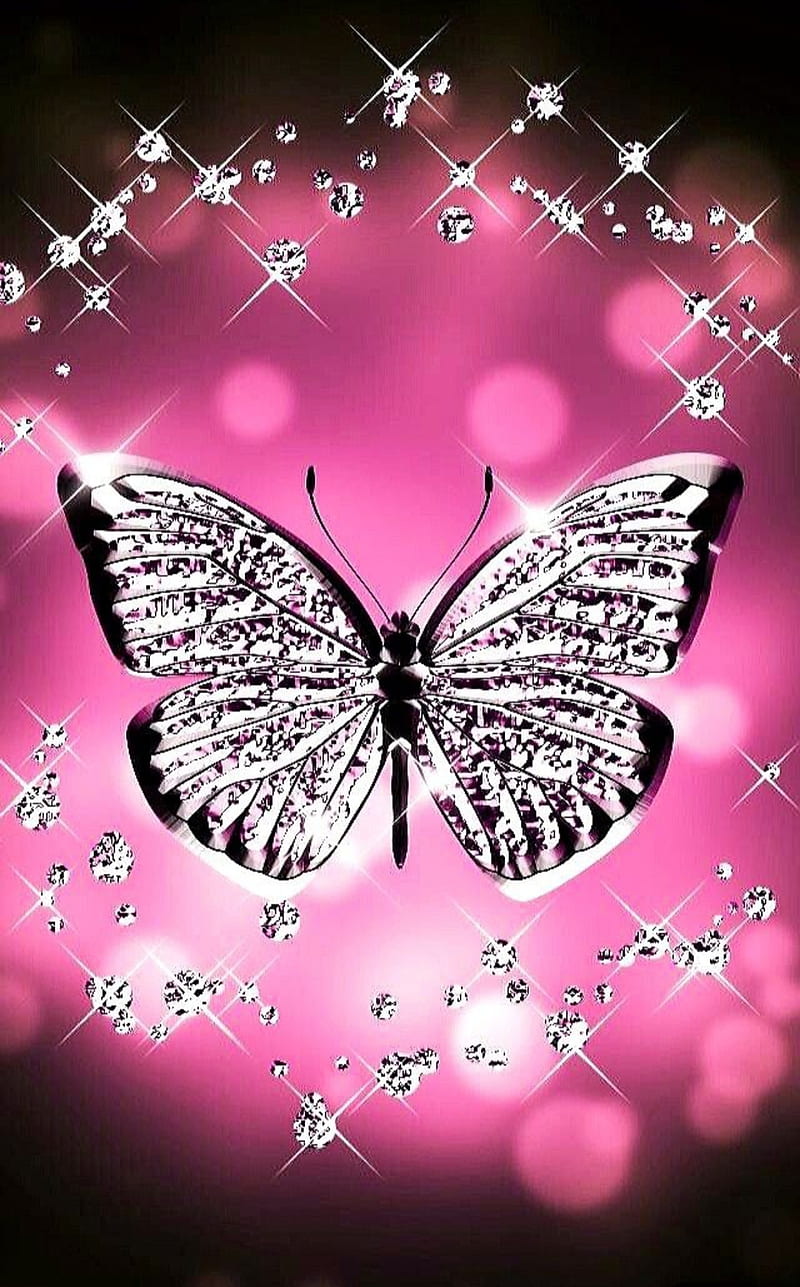 800x1287 Pink butterfly, butterfly, diamond, pink, sparkle, HD phone wallpaper