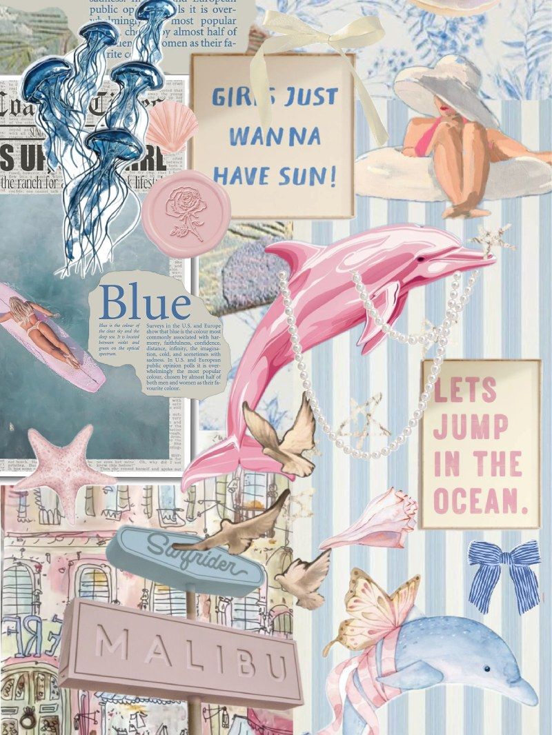 800x1066 Cute Preppy Pink Dolphin Beach Aesthetic Collage iPad Wallpaper Lock Screen