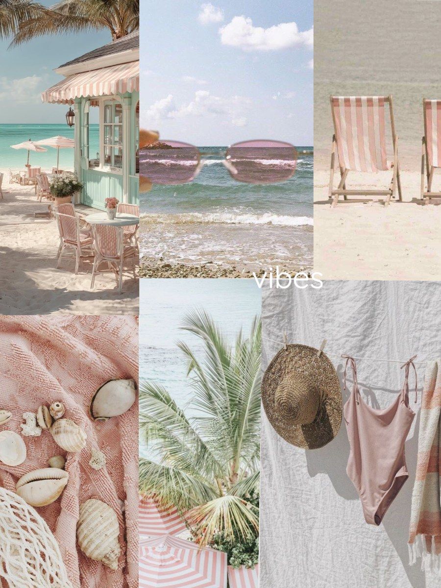900x1200 Cute iPad Wallpaper : Beach Summer Aesthetic Collage Vibe Tablet Background