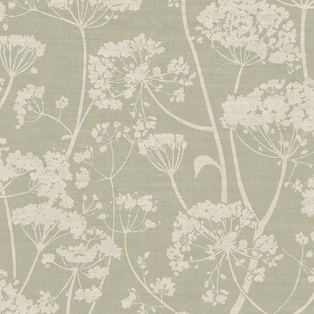 1000x1000 Grandeco Cow Parsley Organic Foliage Trail Green Wallpaper