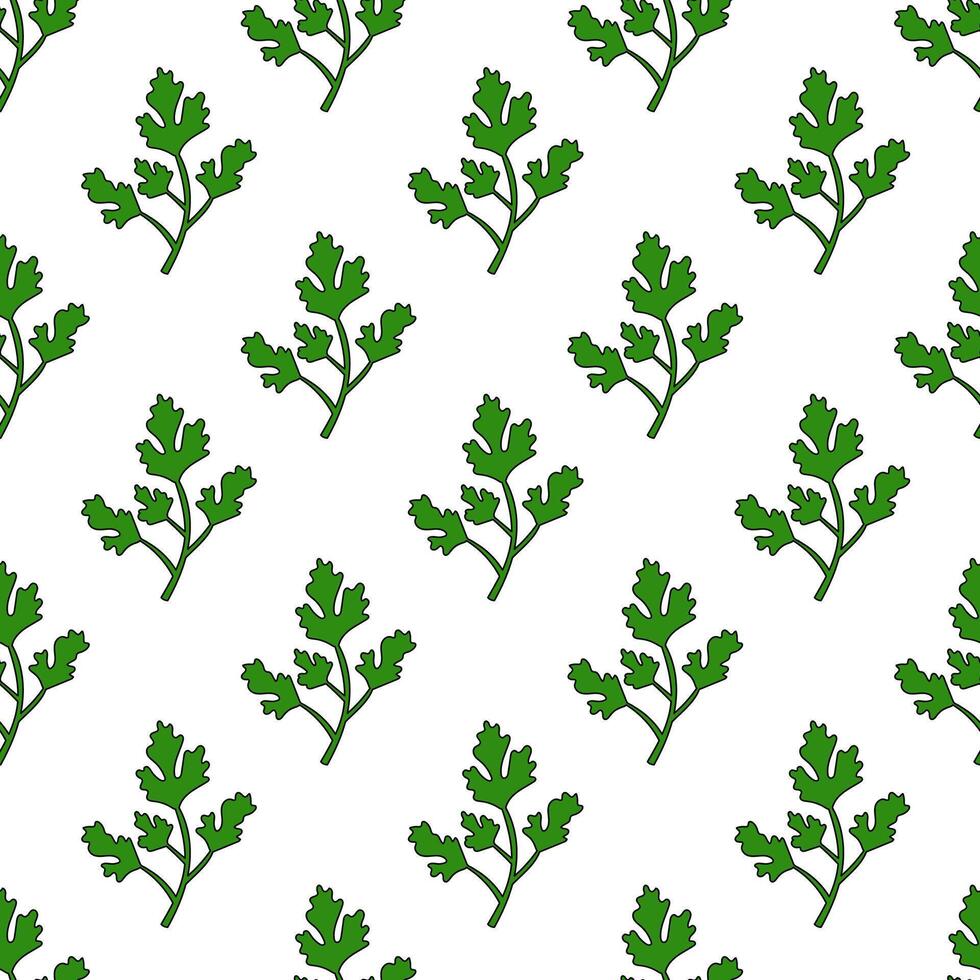 980x980 Parsley twig Seamless Pattern. Spice, condiment and herb. Kitchen cooking background. Food Doodle Wallpaper. flat illustration