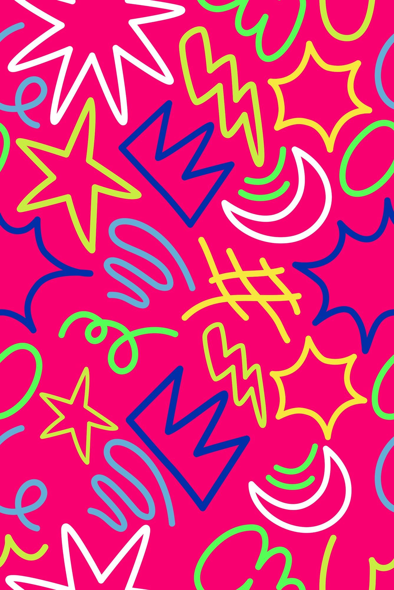 1337x2000 Neon LED Sign for Kids for Children's Room's Bedroom Decoration Scribble Wallpaper colors / Blue Jeans