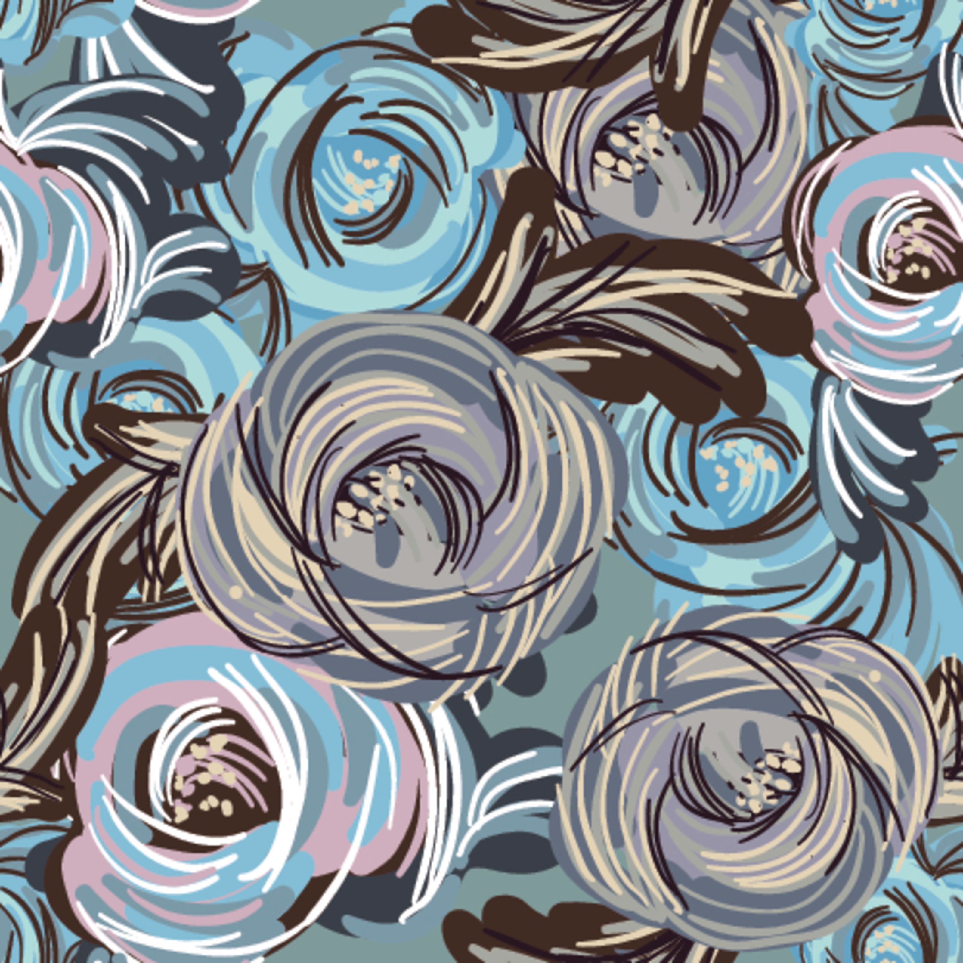 3200x3200 Scribble Rose Pattern Wallpaper