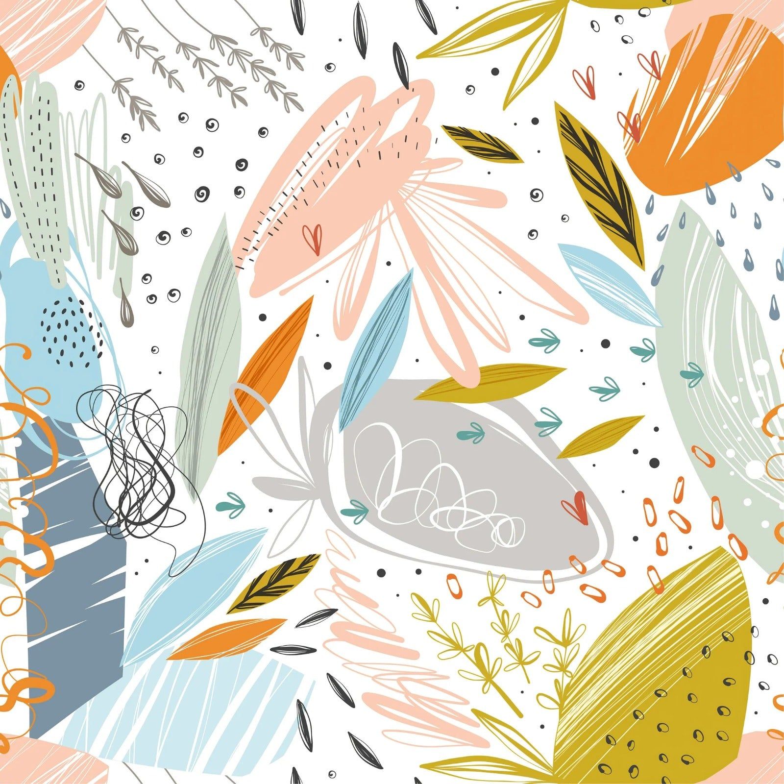 1600x1600 Scribble Doodle Removable Floral Wallpaper