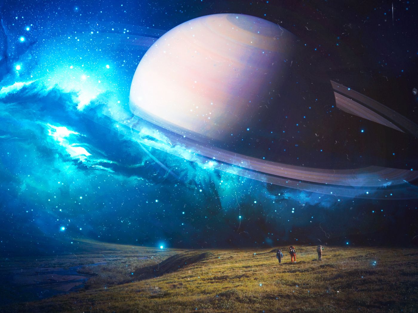 1400x1050 Saturn big planet in neon sky above the earth Desktop wallpaper 1400x1050