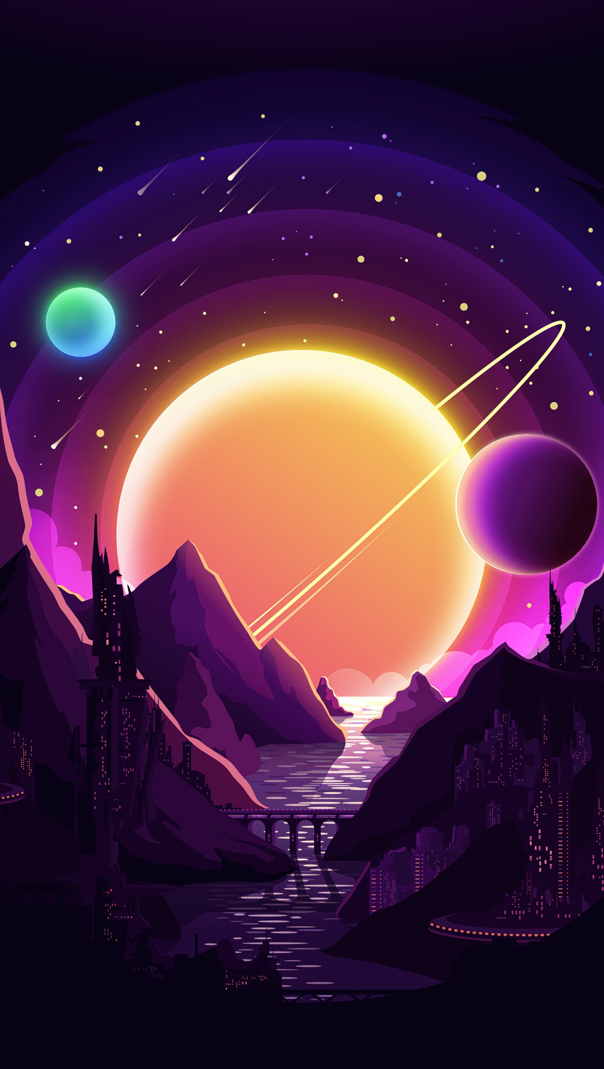 1220x2160 Night in the mountains with planets in the background Wallpaper 4K for Desktop