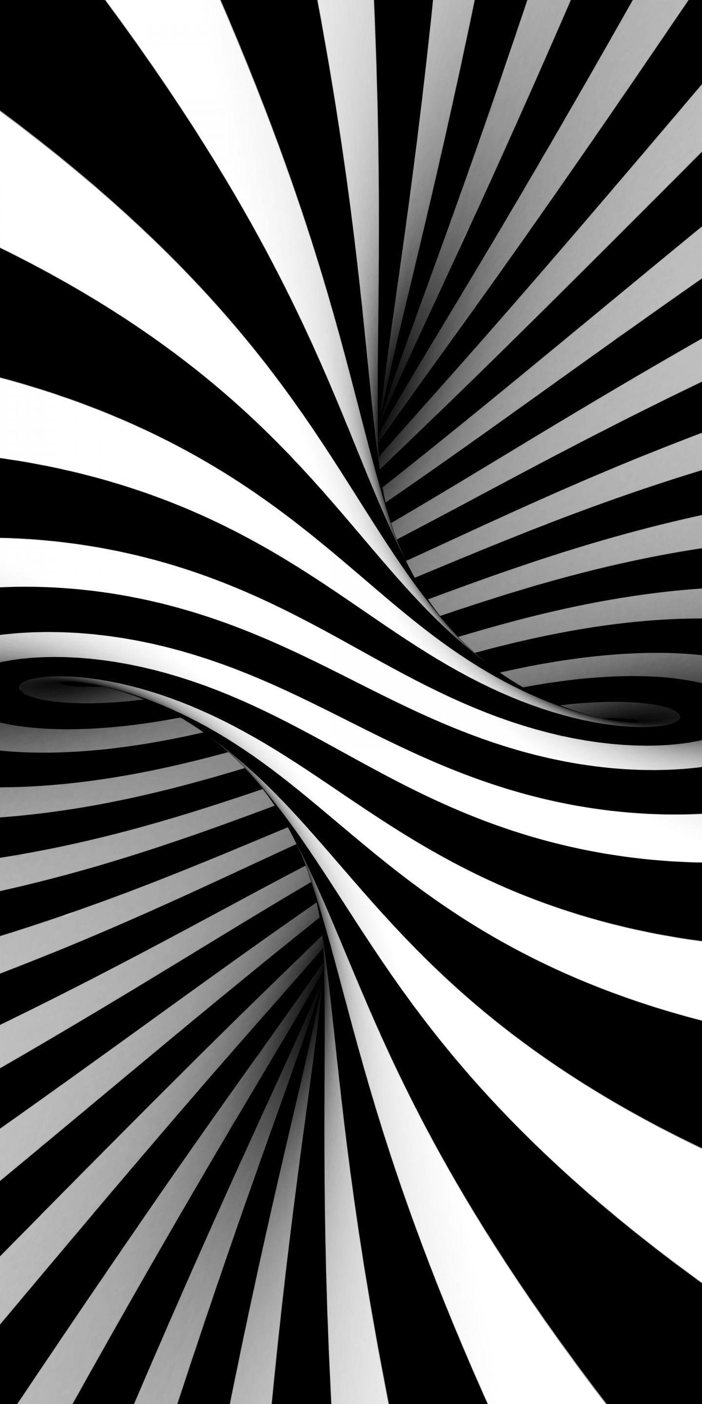 1440x2880 Download BW, Black White Stripes, Optical Illusion, Art Wallpaper