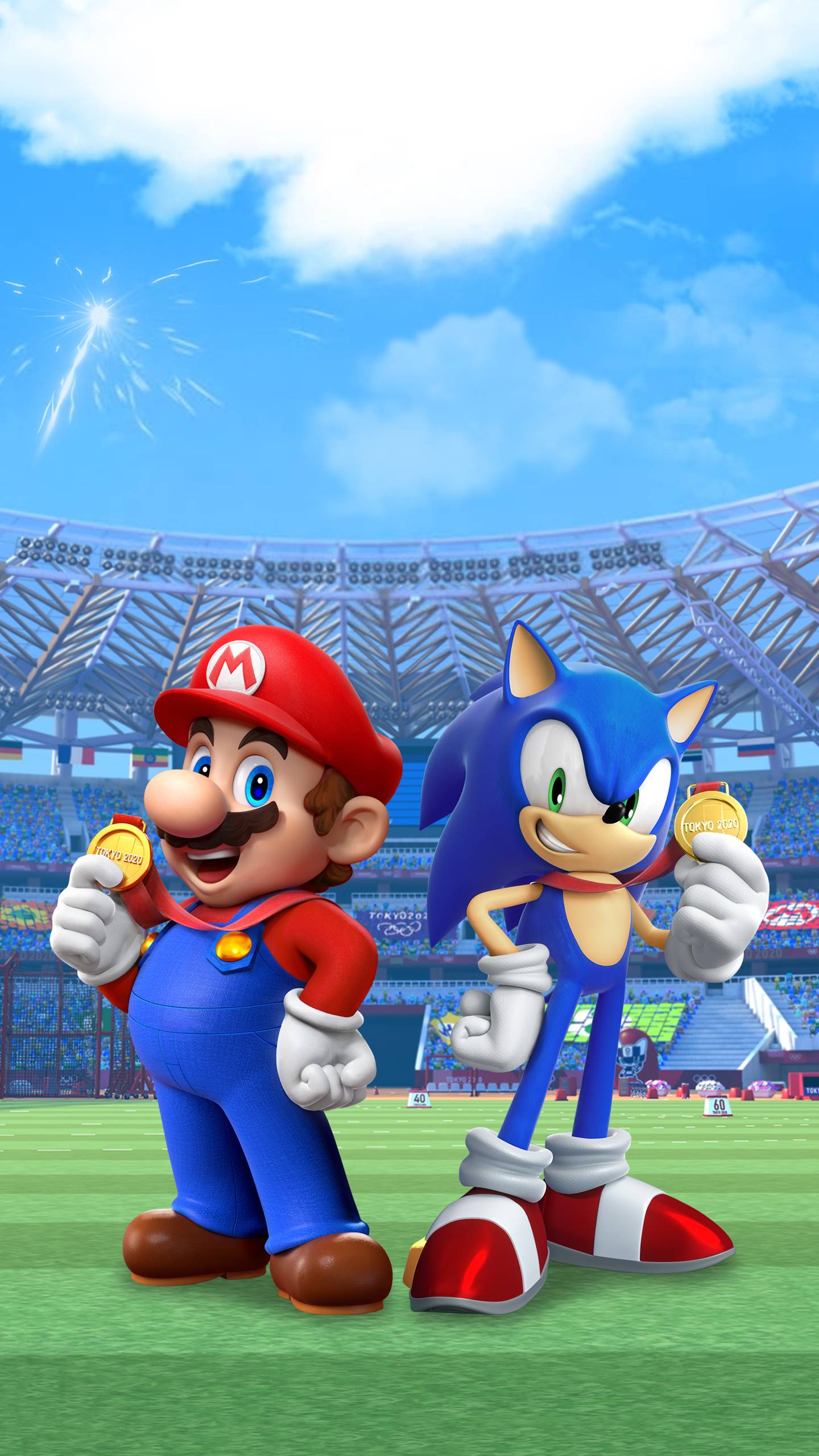 1440x2560 Mario & Sonic at the Olympic Games Tokyo 2020 Promo Art Wallpaper. Cat with Monocle