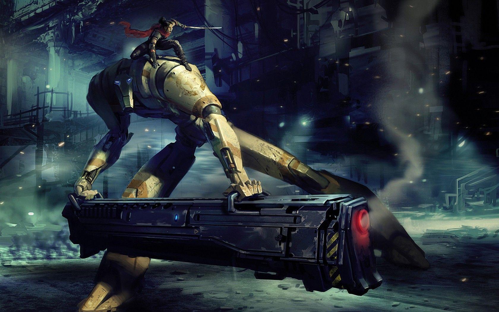 1680x1050 robots, futuristic, weapons, fantasy art, artwork wallpaper