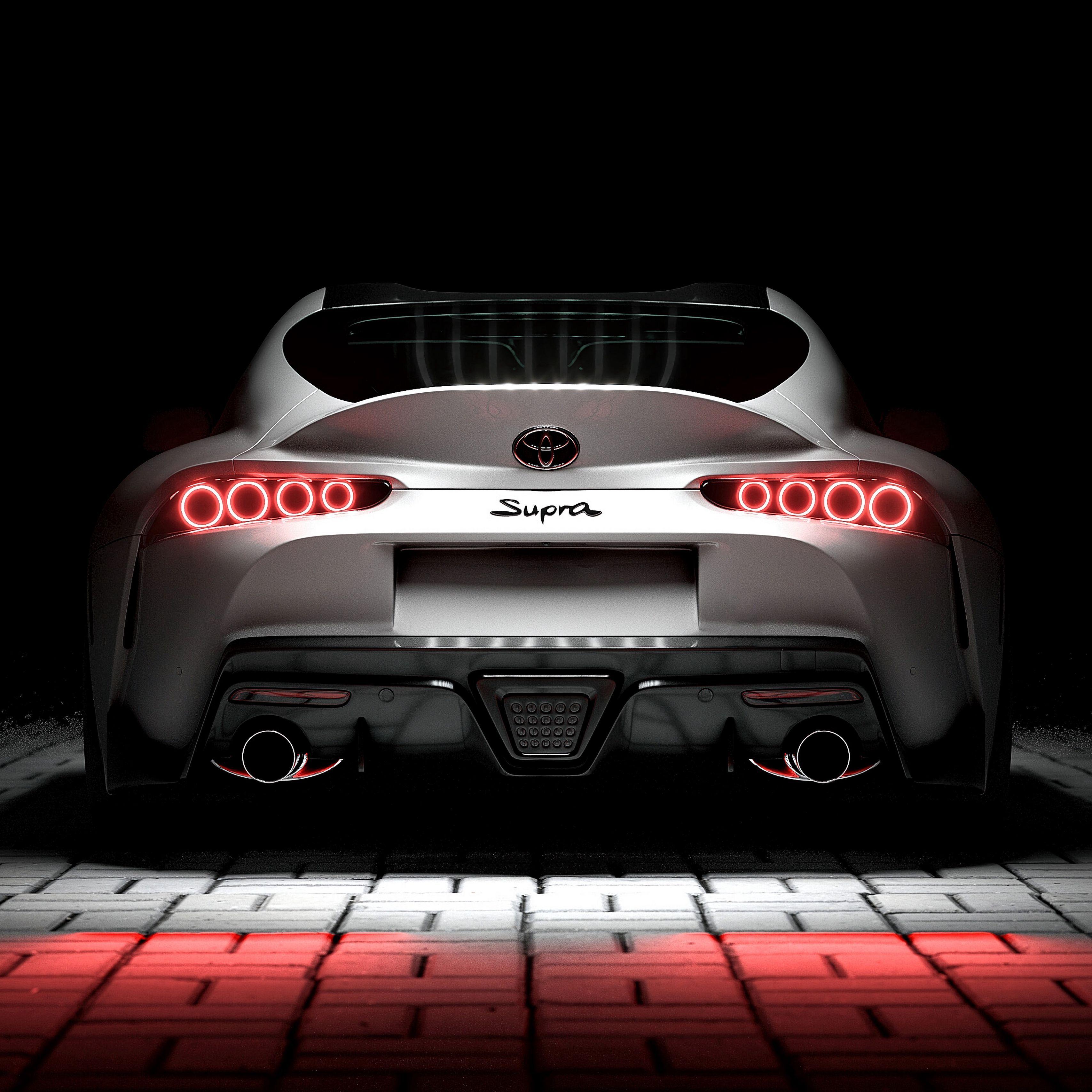 3415x3415 Download wallpaper 3415x3415 toyota supra, toyota, sportscar, white, rear view, backlight ipad pro 12.9 retina for parallax HD background