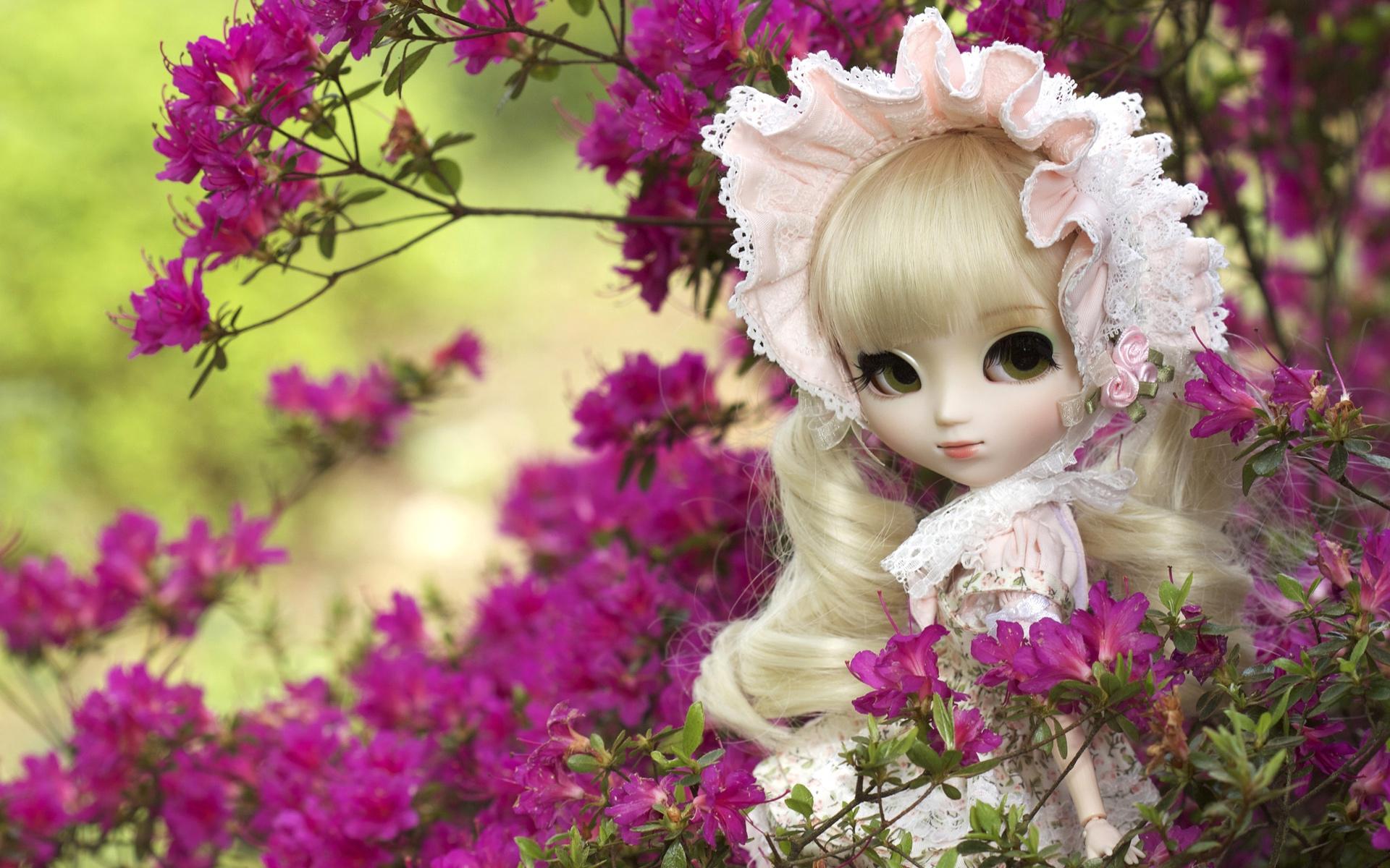 1920x1200 Cute Doll Girl Flowers Wallpaper and Free