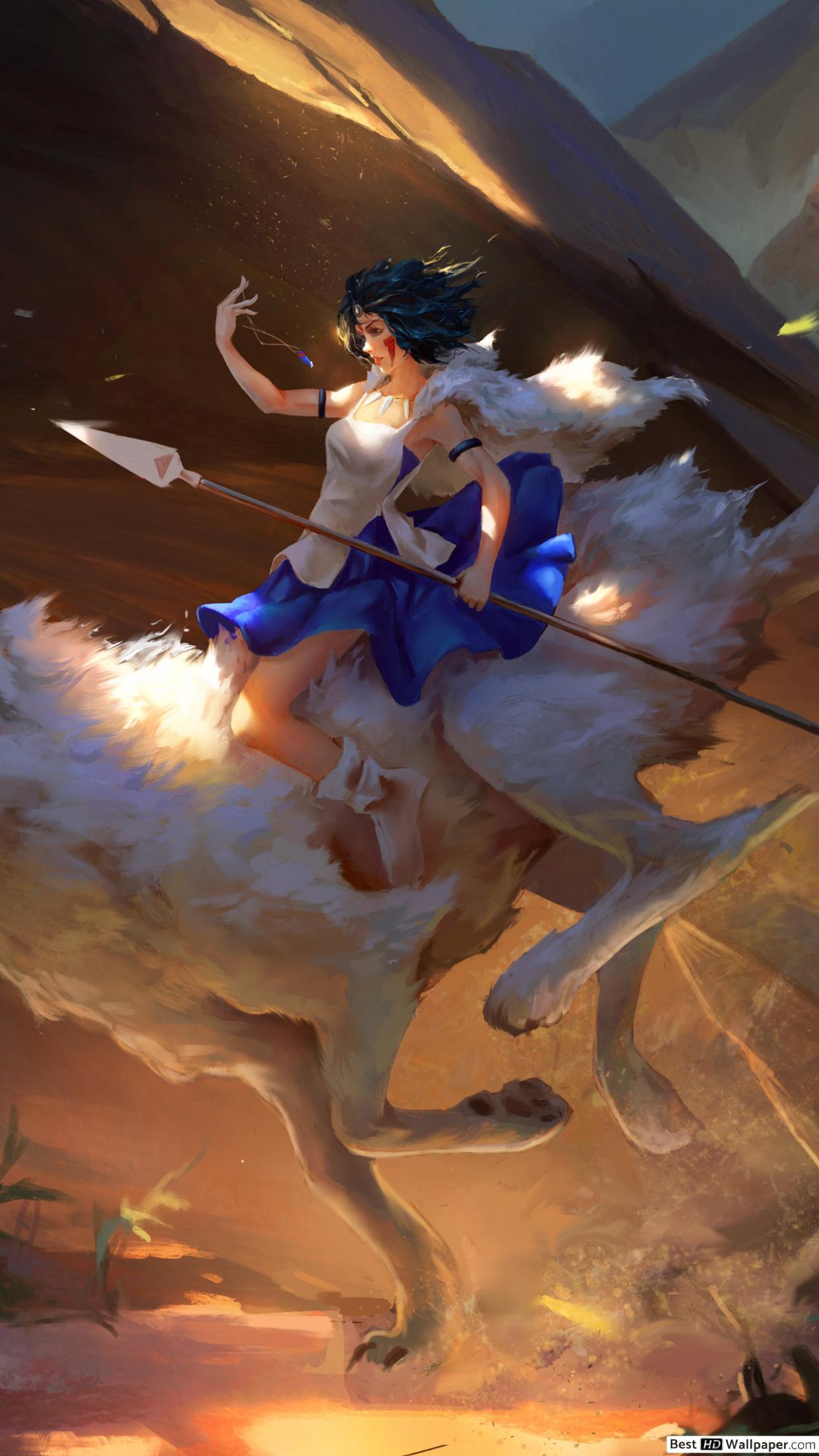 1242x2208 Princess Mononoke and her wolf HD wallpaper download
