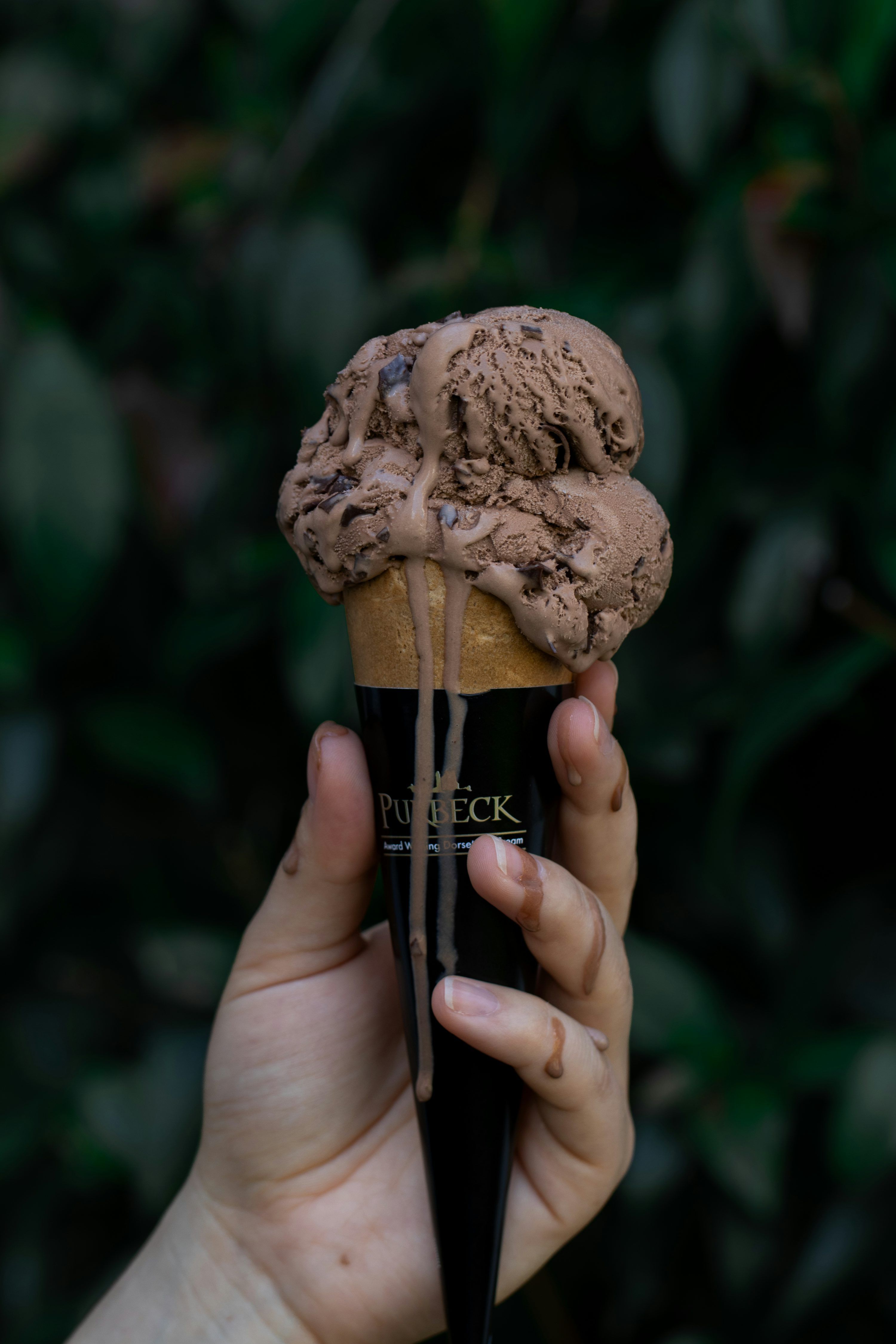 3000x4500 A hand holding a chocolate ice cream cone photo