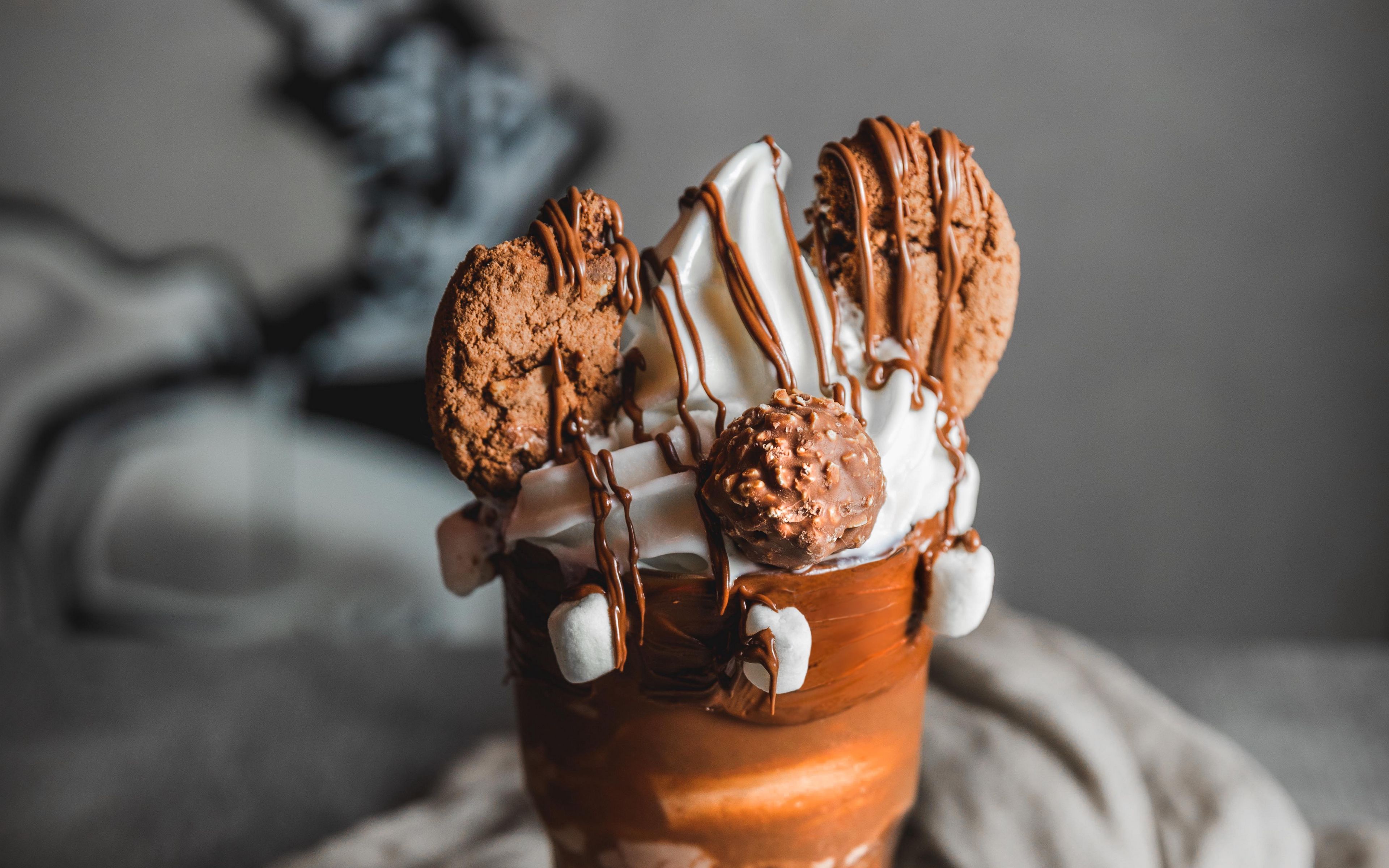 3840x2400 Download wallpaper 3840x2400 ice cream, dessert, cookies, marshmallows, glass 4k ultra HD 16:10 HD background