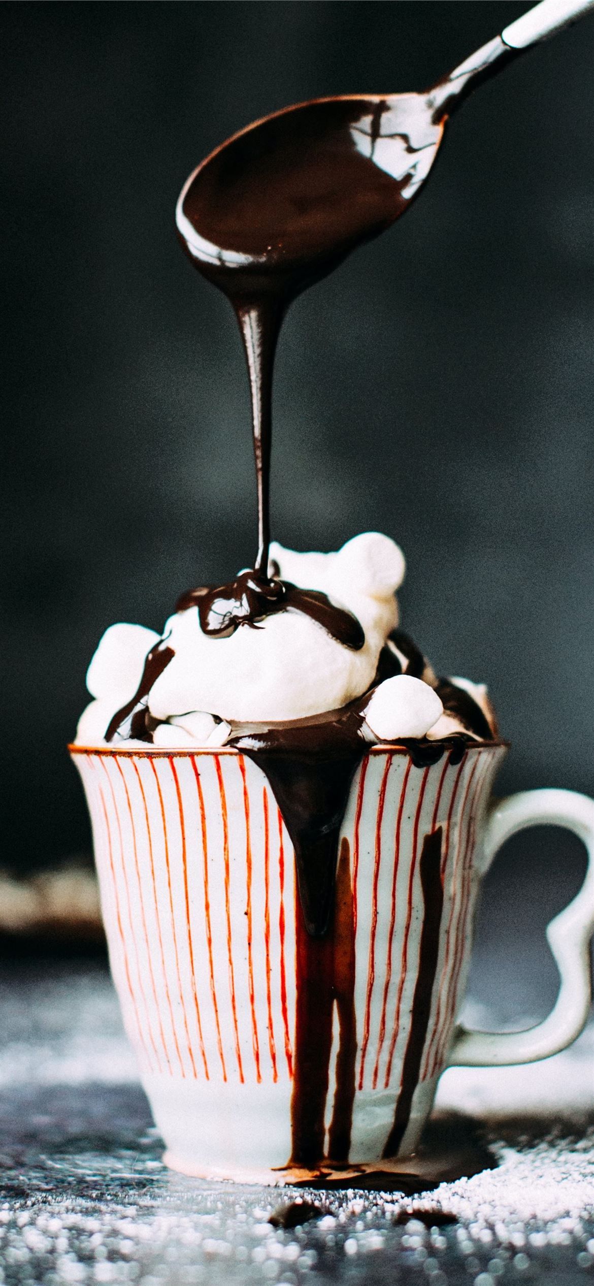 1170x2532 chocolate pouring on vanilla ice cream in ceramic. iPhone 12 Wallpaper Free Download