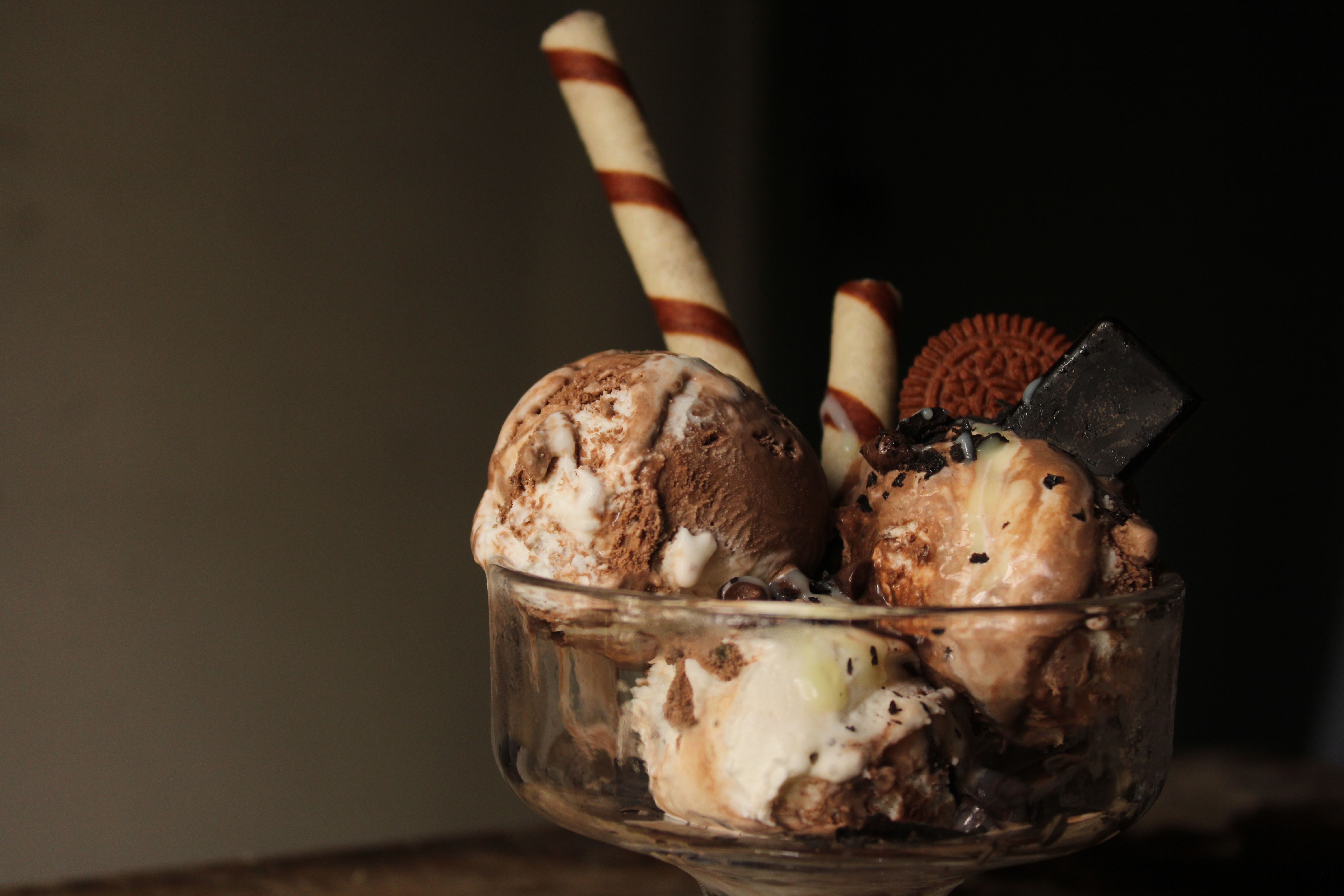 6000x4000 Ice Cream With Chocolate Syrup on Clear Glass Bowl · Free