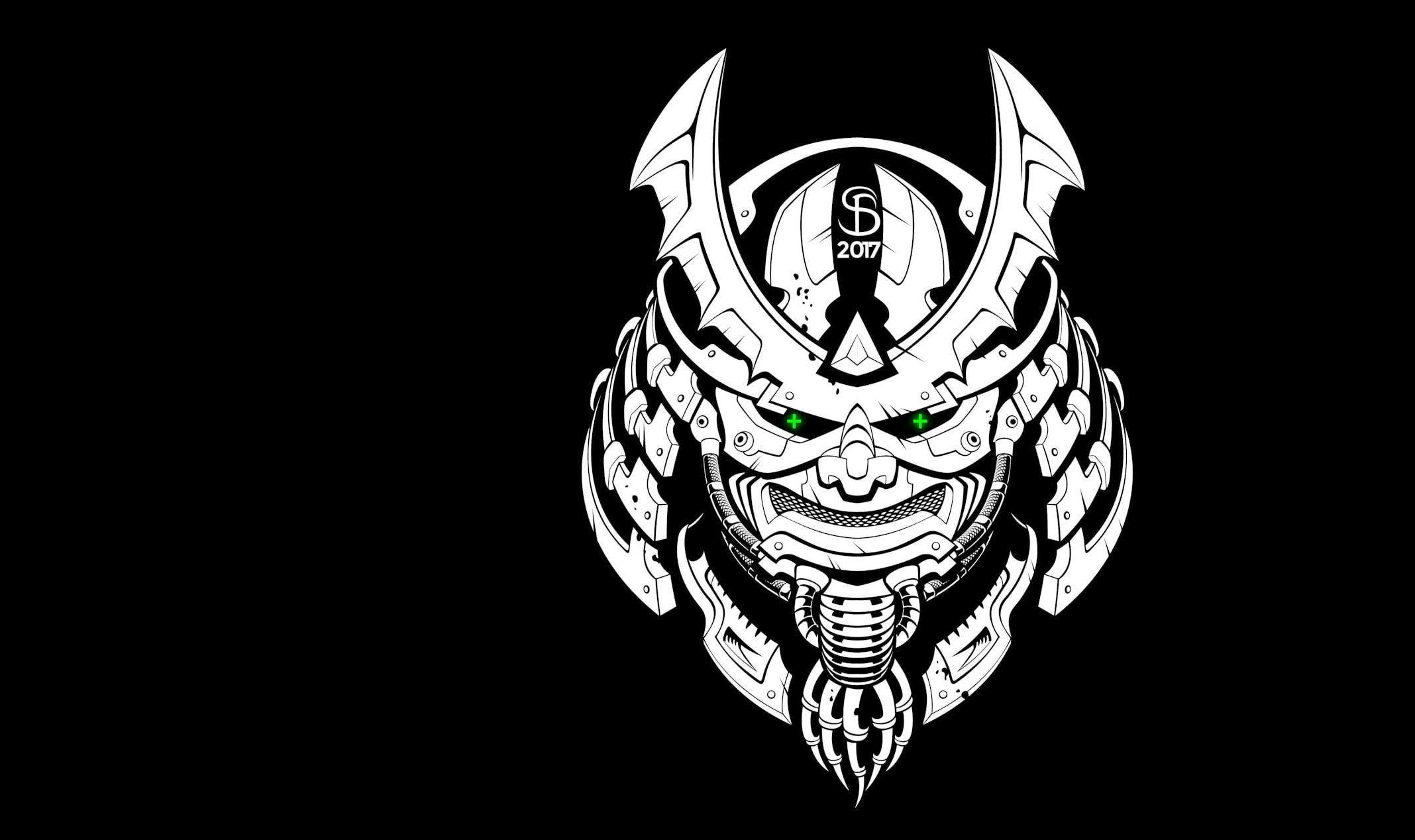 2136x1268 mask #art #samurai Seryoga Biryukov Cyber Samurai mask P
