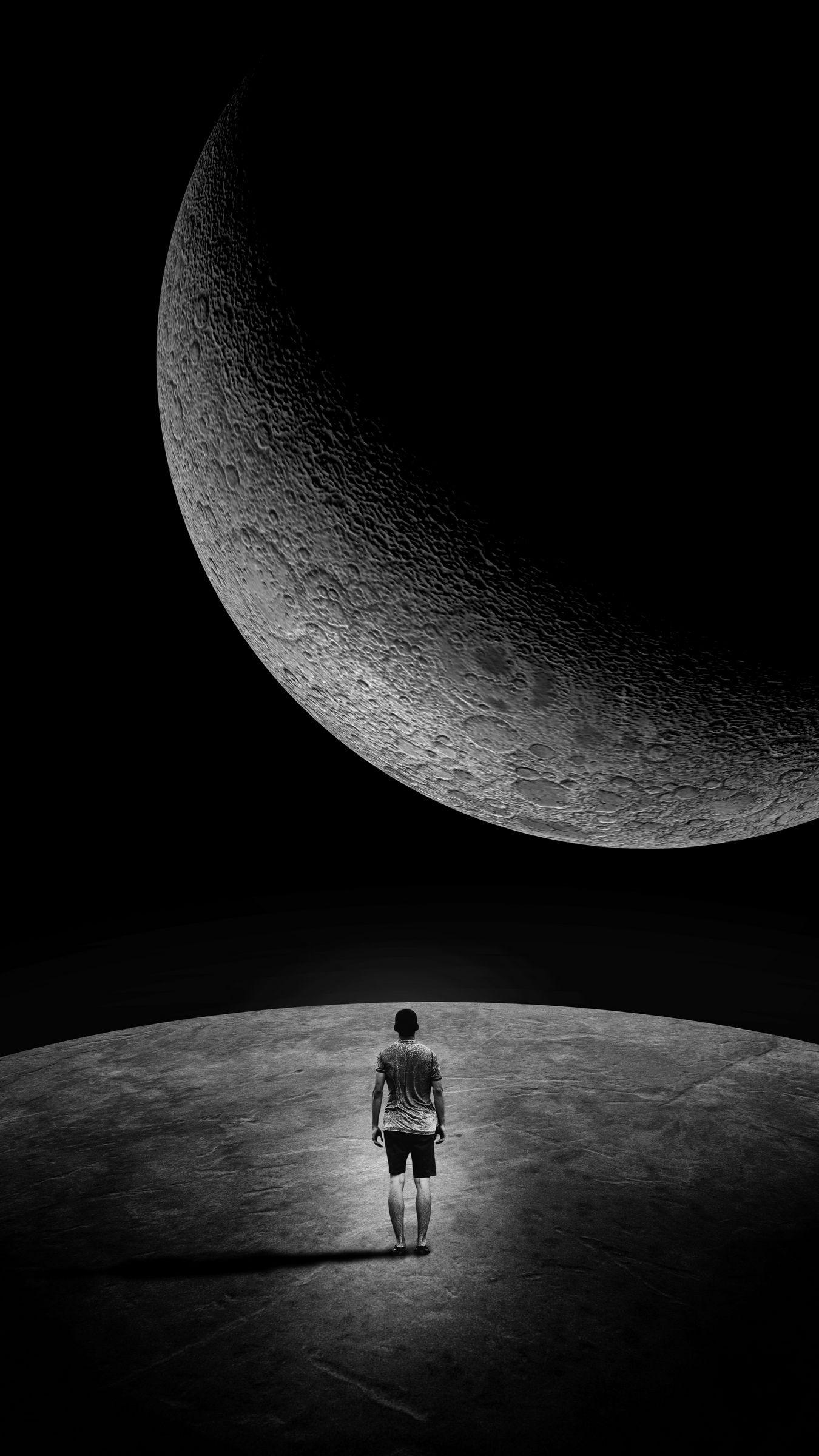 1350x2400 Download wallpaper 1350x2400 moon, man, loneliness, space