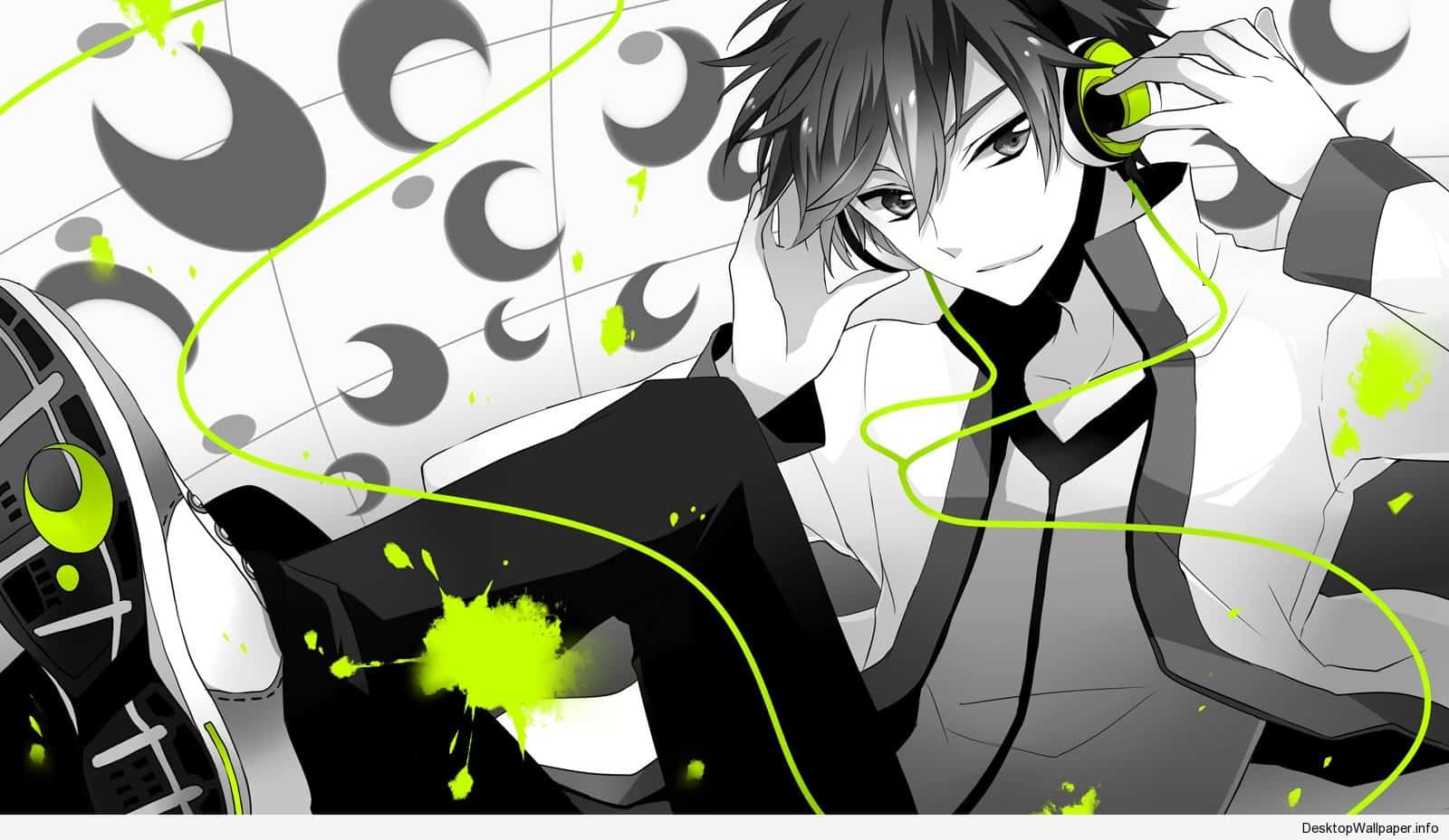 Generative AI an neon gamer anime fashion boy or man wearing headphones  lost in his music abstract background that evokes the feeling of different  genres of music banner music concept 23561596 Stock