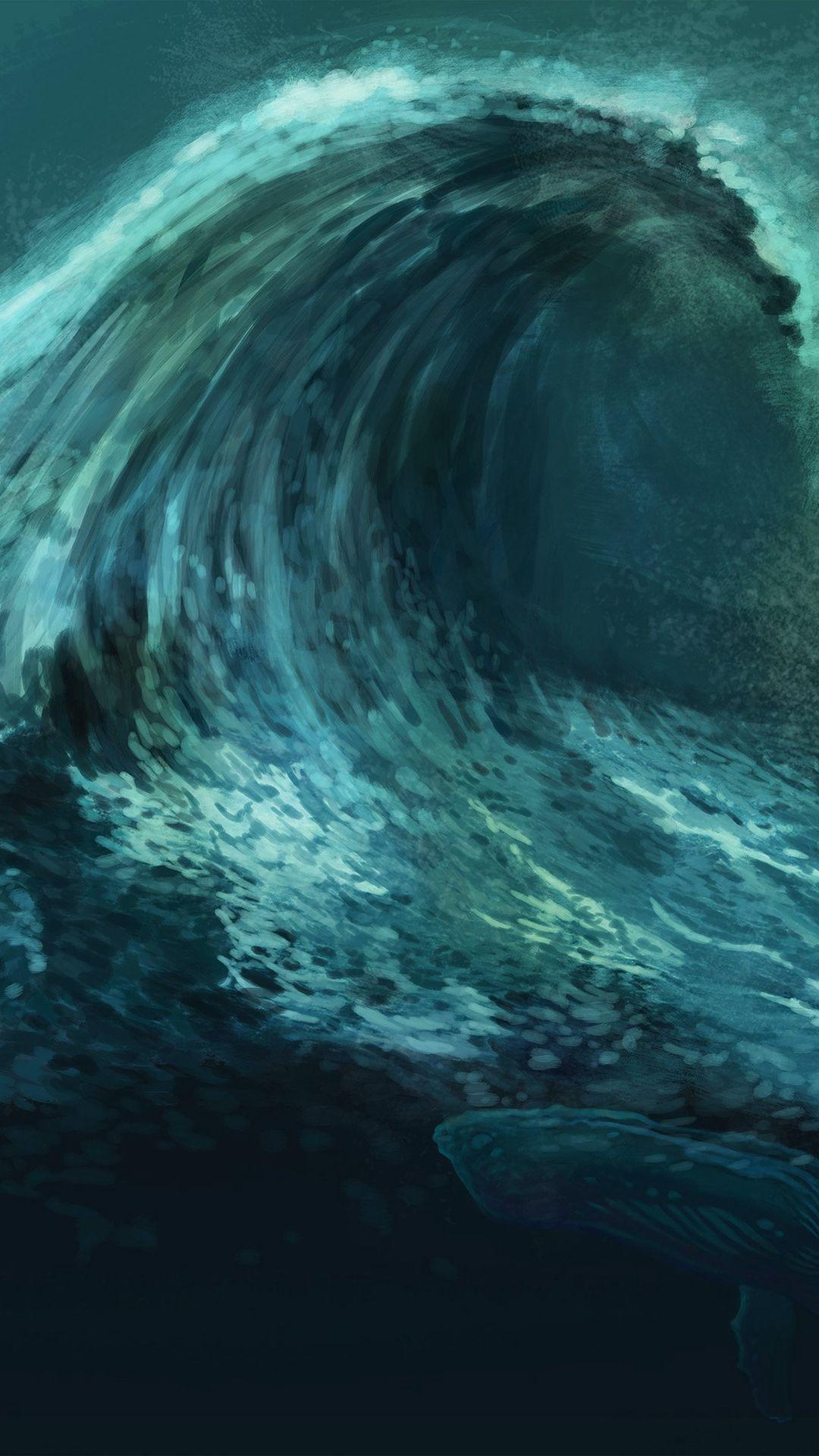 1080x1920 Wave Green Whale Art Illust #iPhone #wallpaper. Whale art
