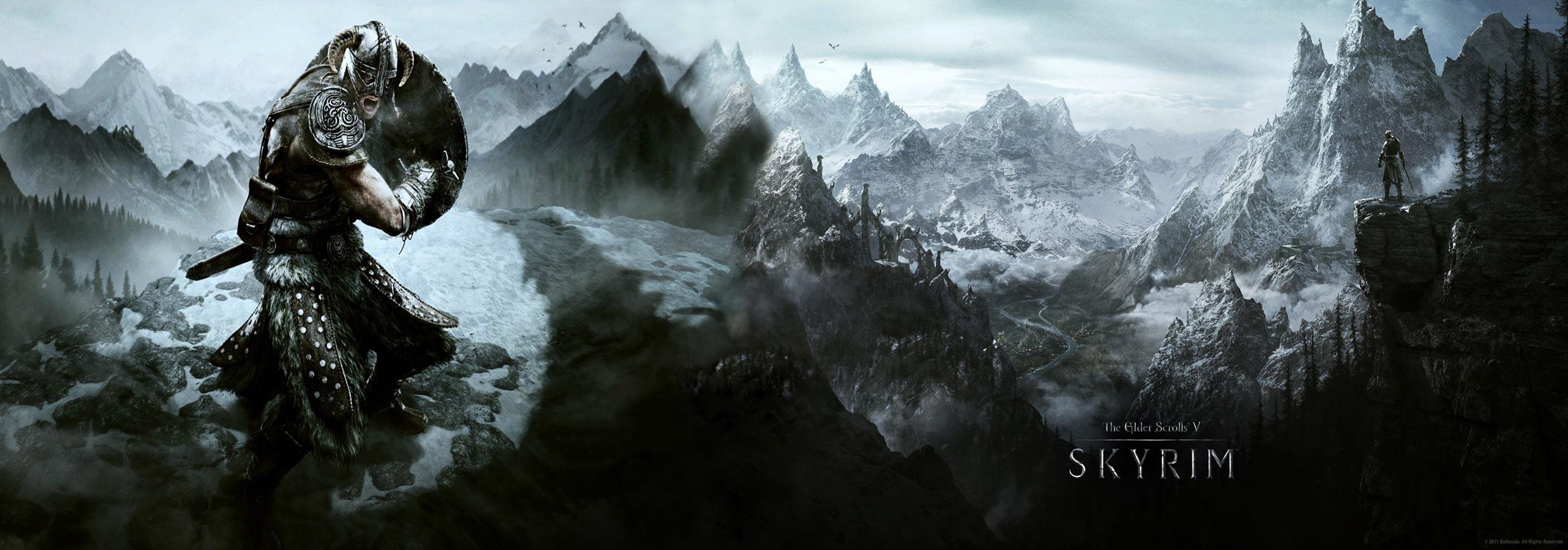 2560x900 Free download Games Wallpaper TES V Skyrim Dual Screen Wallpaper