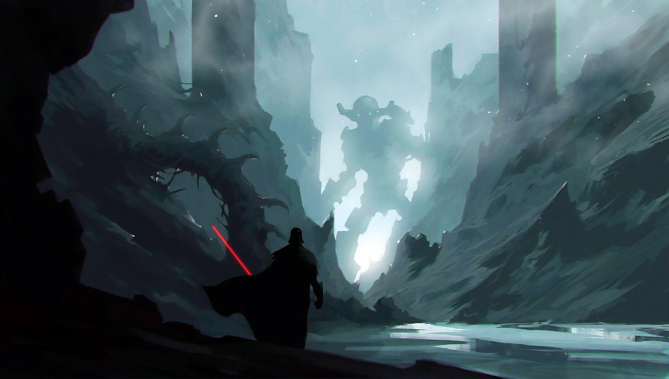 2560x1451 Darth Vader with Lightsaber Wallpaper 2k Quad HD