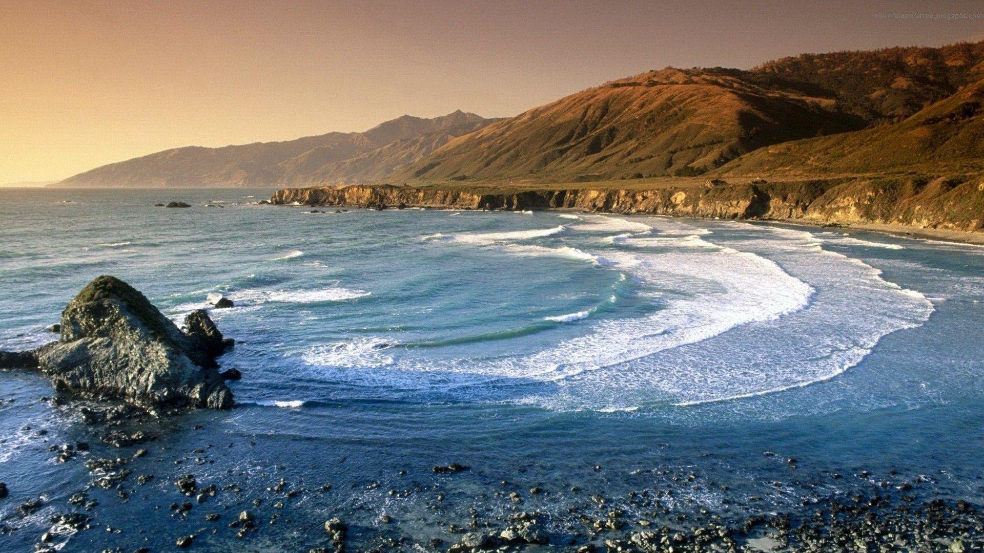 1920x1080 HD Mountain and Blue Sea Wallpaper