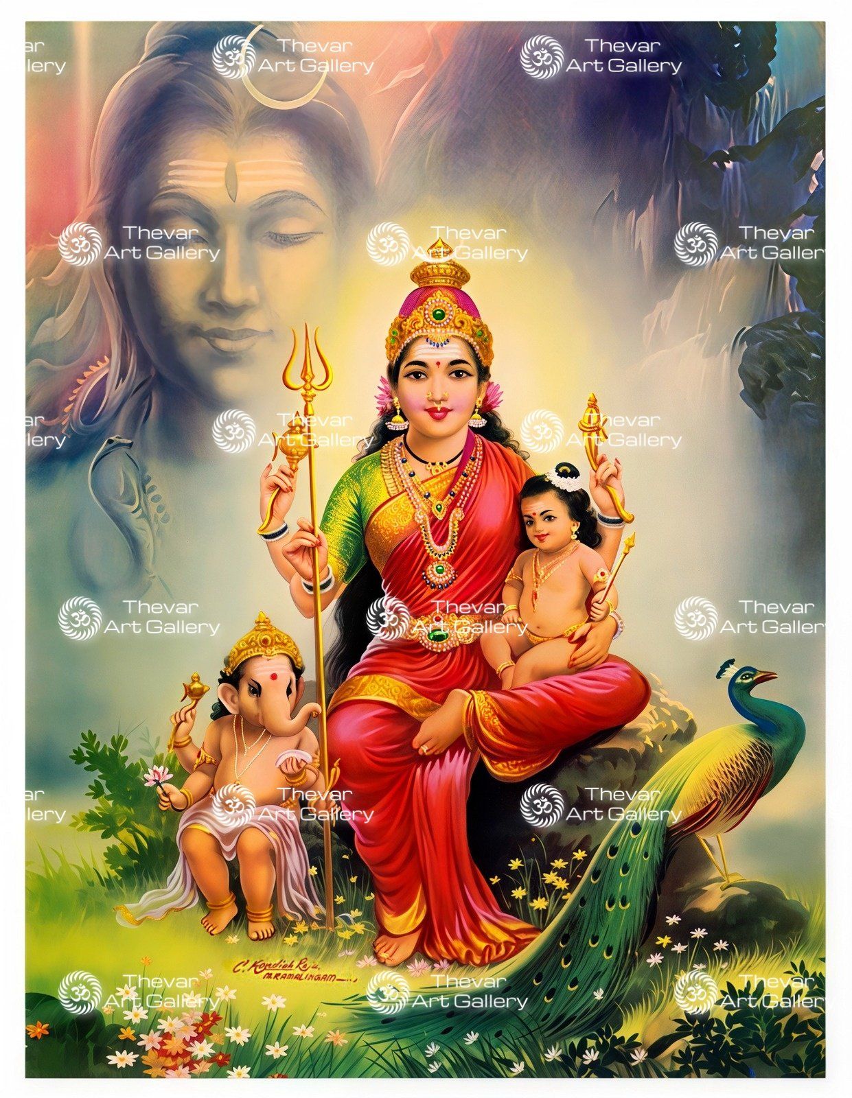 1241x1600 Shiva family. Parvati. Ganesha. Murugan Art Gallery