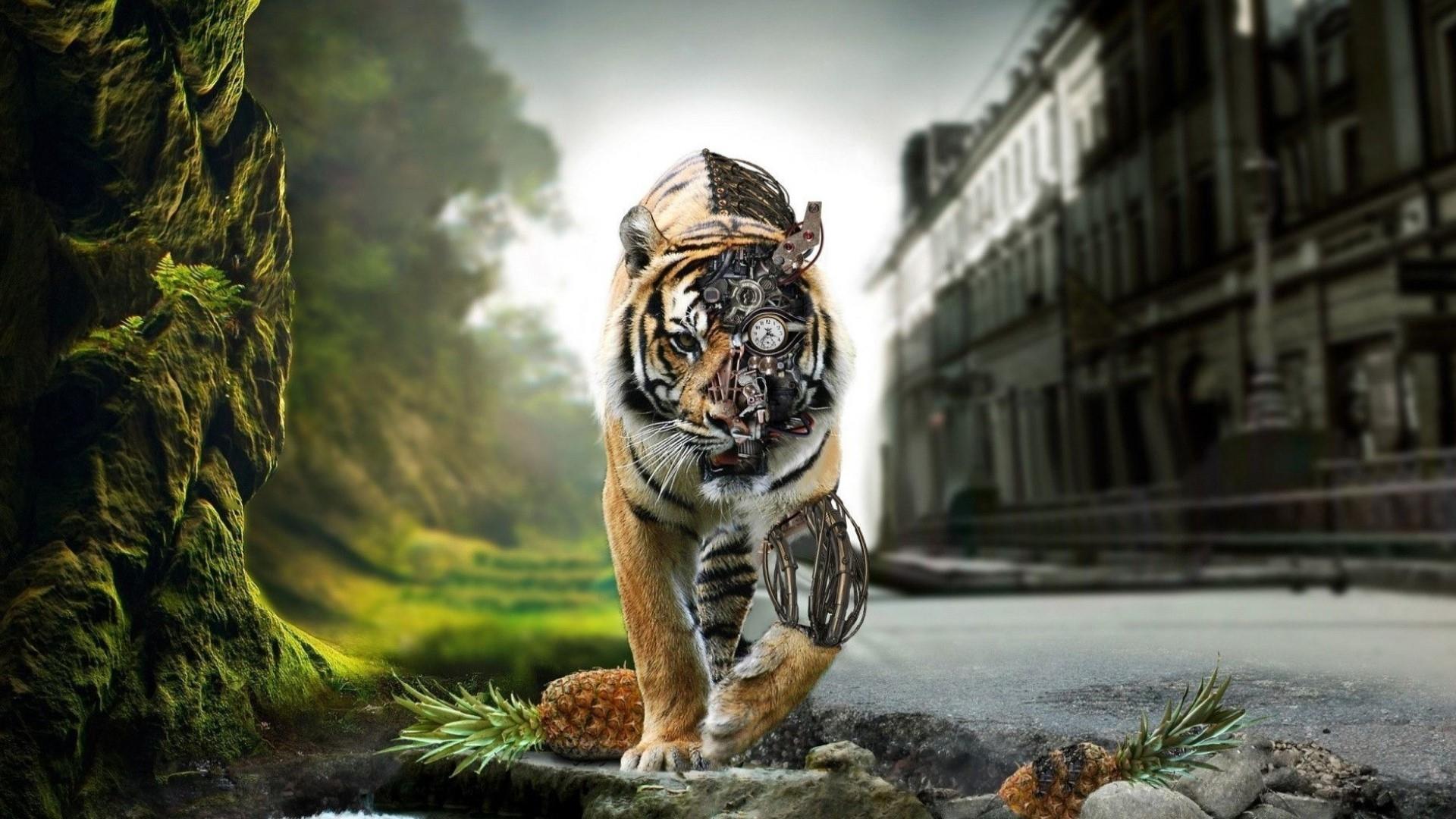 1920x1080 Cyborg Tiger Art Wallpaper. Wallpaper Studio 10