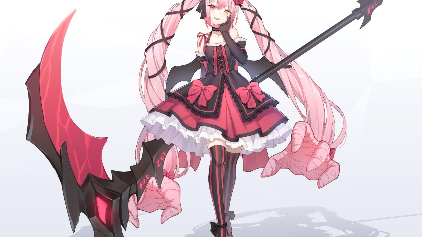 1600x900 Anime girl with long pink hair Desktop wallpaper 1600x900