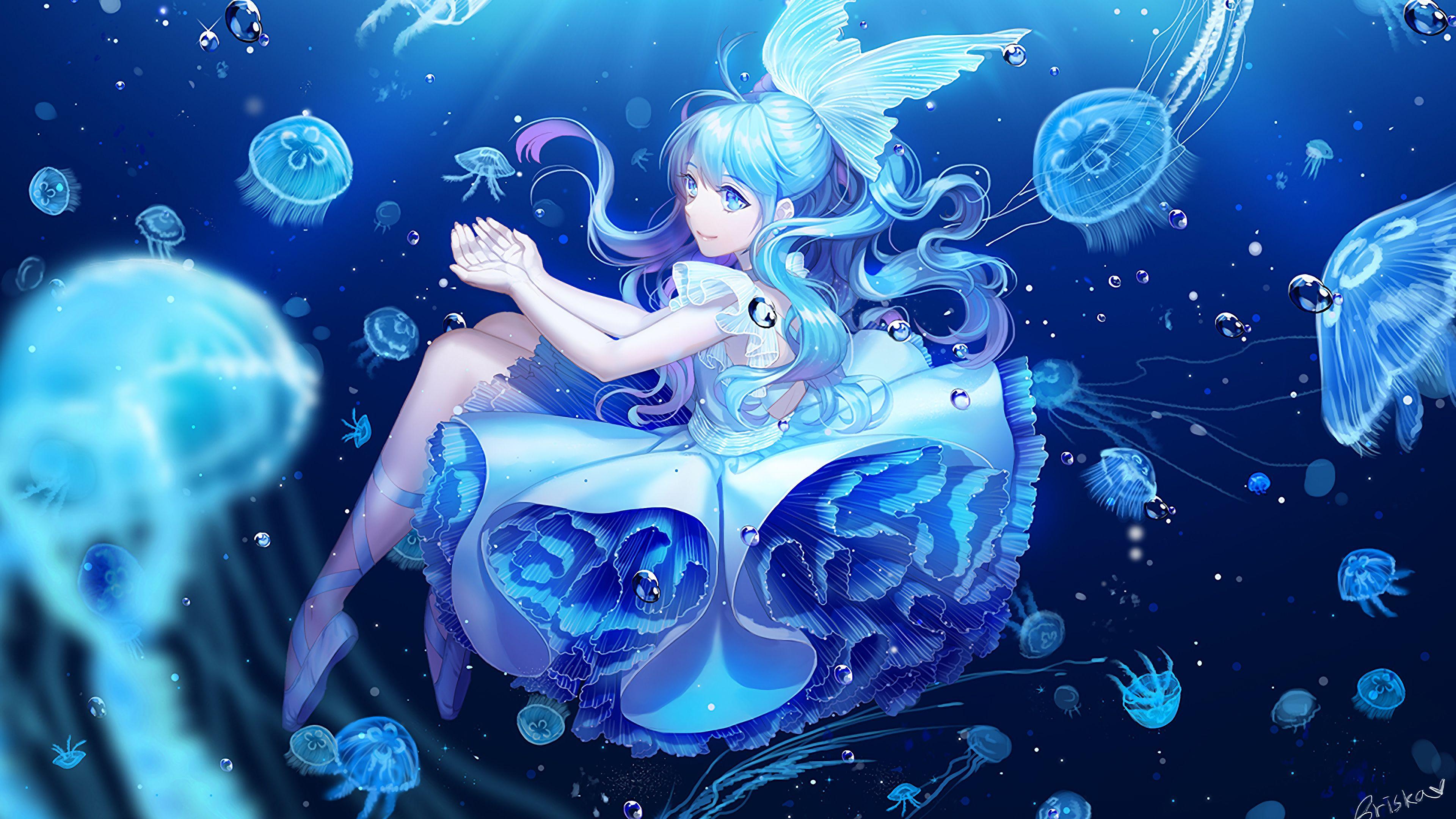 Anime Girl Playing Underwater Live Wallpaper - MoeWalls