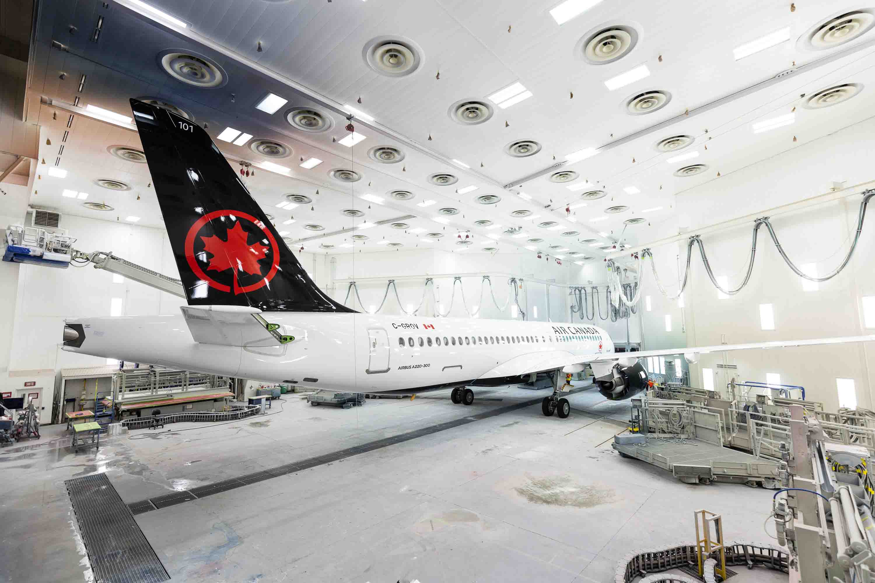 3000x2000 The first A220 for Air Canada rolls out of the painting hangar