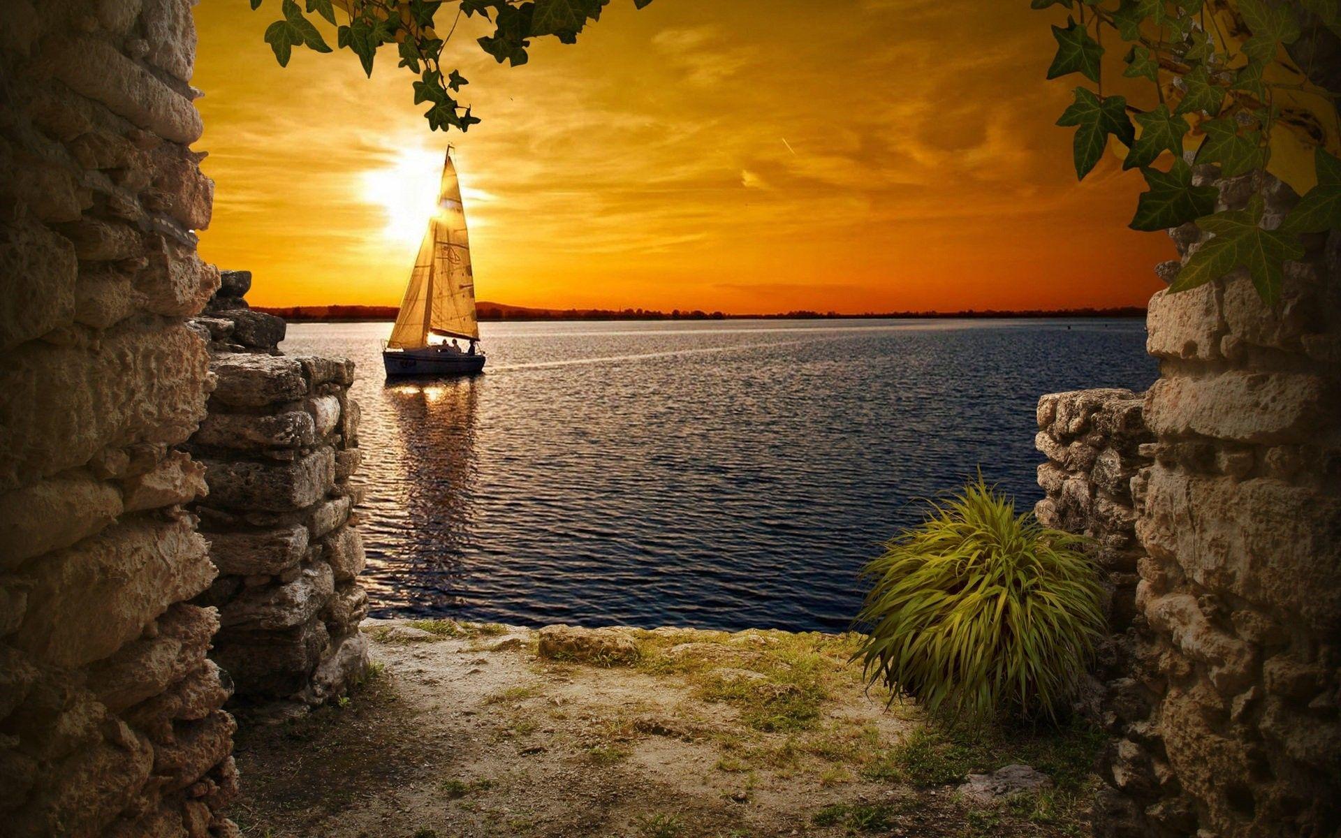 1920x1200 Beaches: Sun Boat Ocean Summer Beach Wallpaper Mac for HD 16:9 High