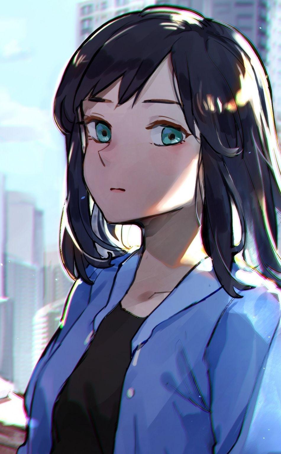 950x1534 Aqua eyes, urban girl, anime wallpaper. Menina anime