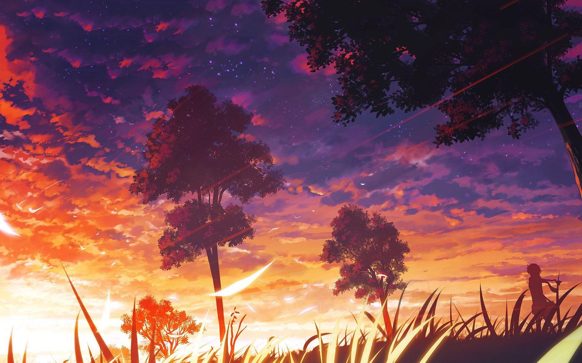 1920x1200 Lonely Anime Girl Sunset Sky Wallpaper