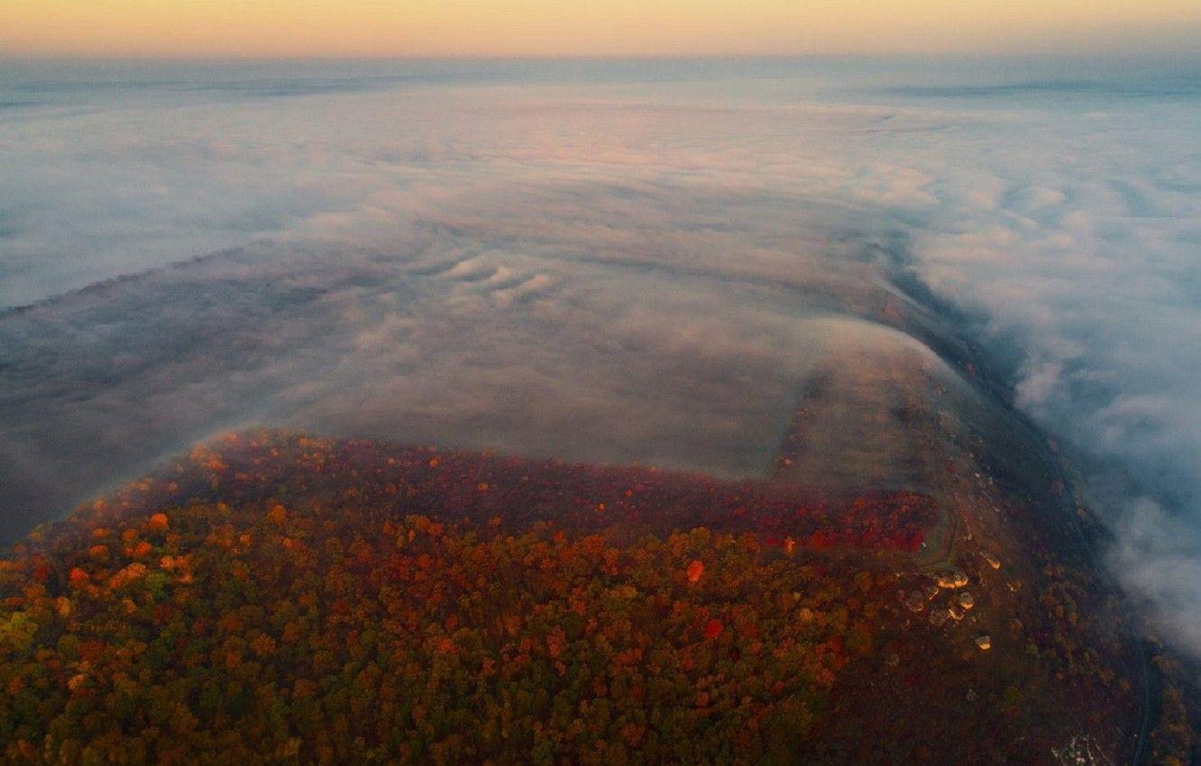 1332x850 Wallpaper fog, dawn, Autumn, Moldova, the Dniester river image