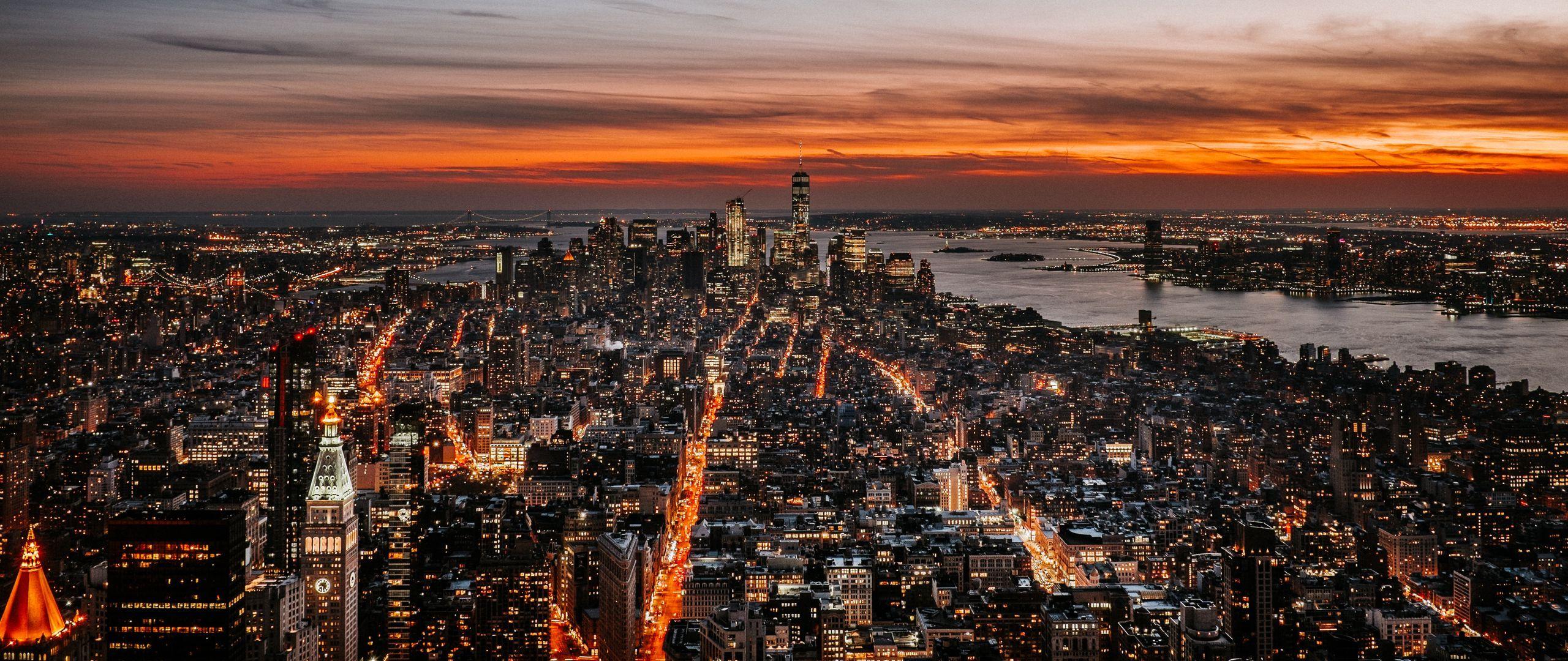 2560x1080 Download wallpaper 2560x1080 new york, night city, skyline, sky