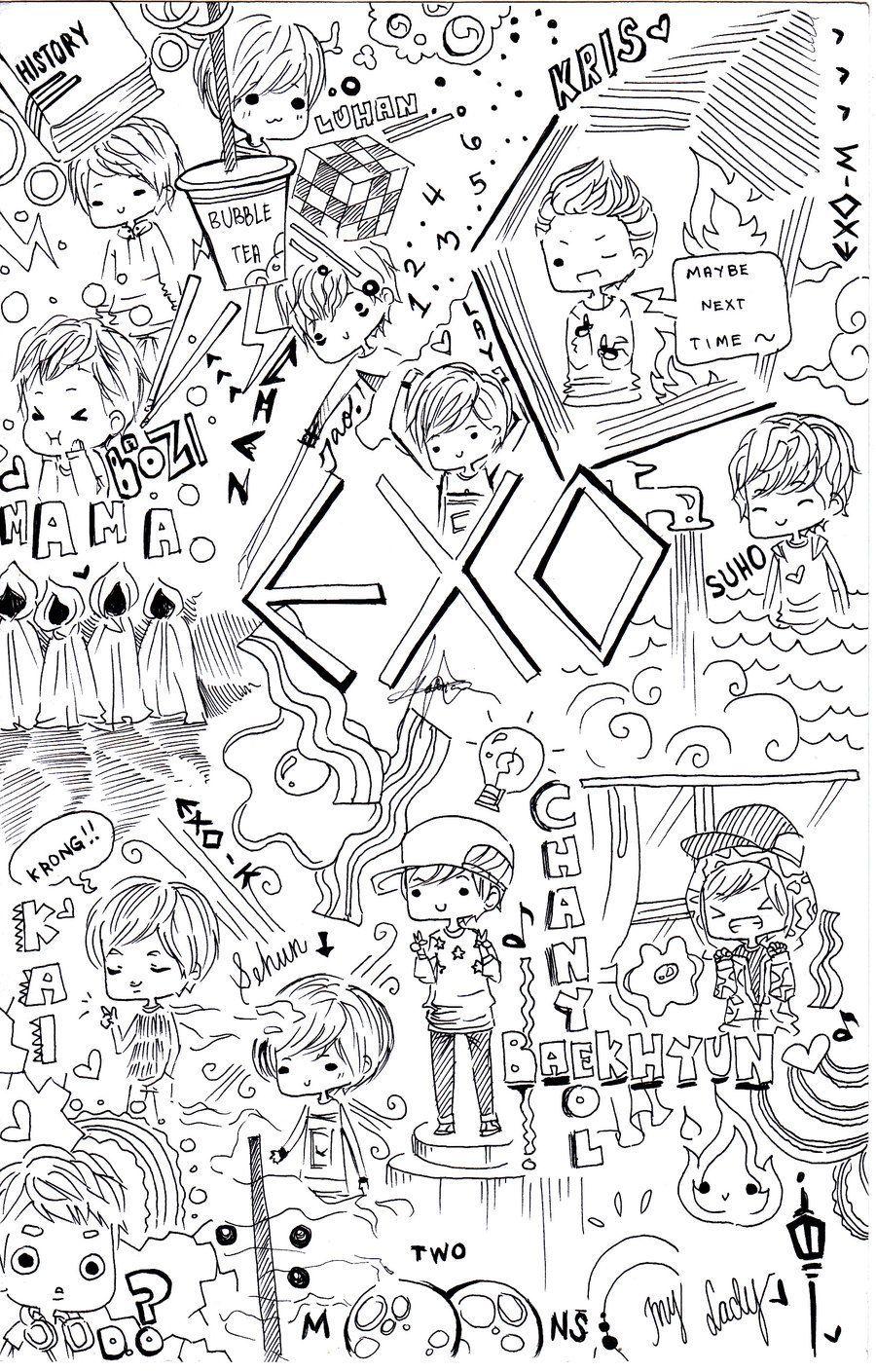 900x1409 EXO doodle. Exo, Exo chibi