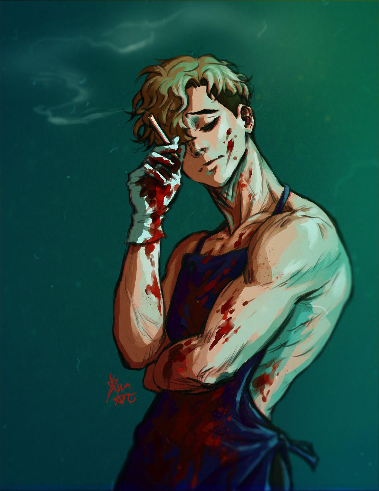 1280x1659 Oh Sangwoo Smoking A Cigarette Wearing Only A Blue