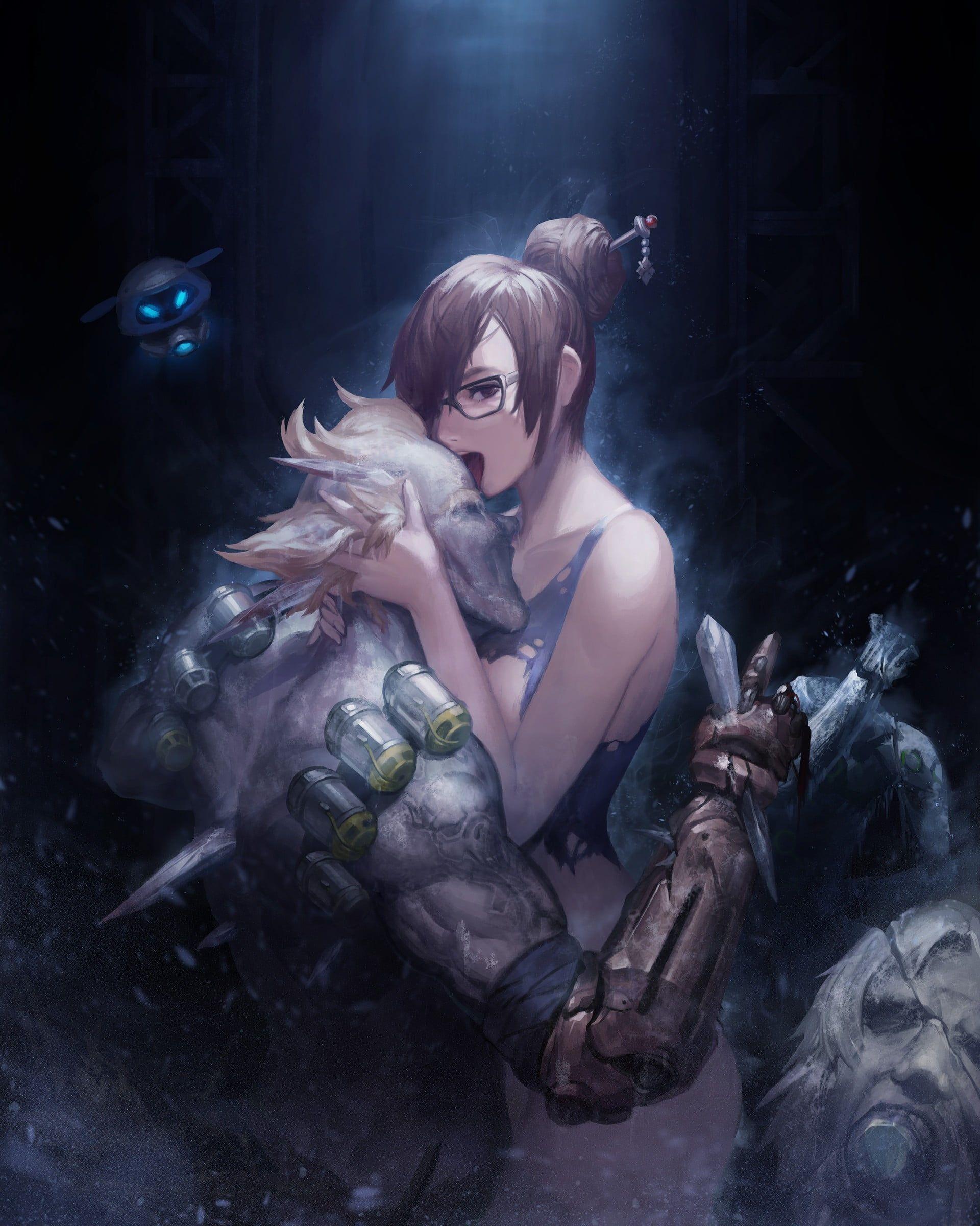 1920x2400 brown haired girl illustration #Overwatch Junkrat (Overwatch) Mei
