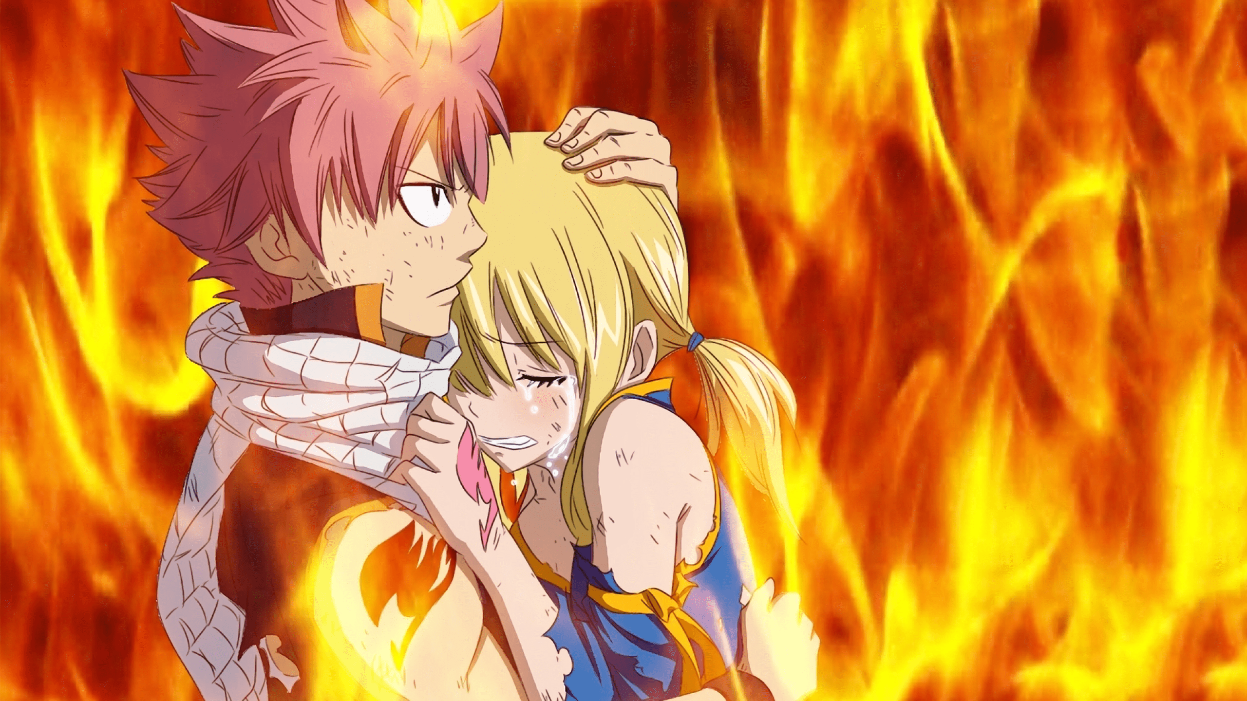 2560x1440 Download 2560x1440 Lucy Heartfilia, Tears, Crying, Natsu Dragneel, Fairy Tail, Fire Wallpaper for iMac 27 inch