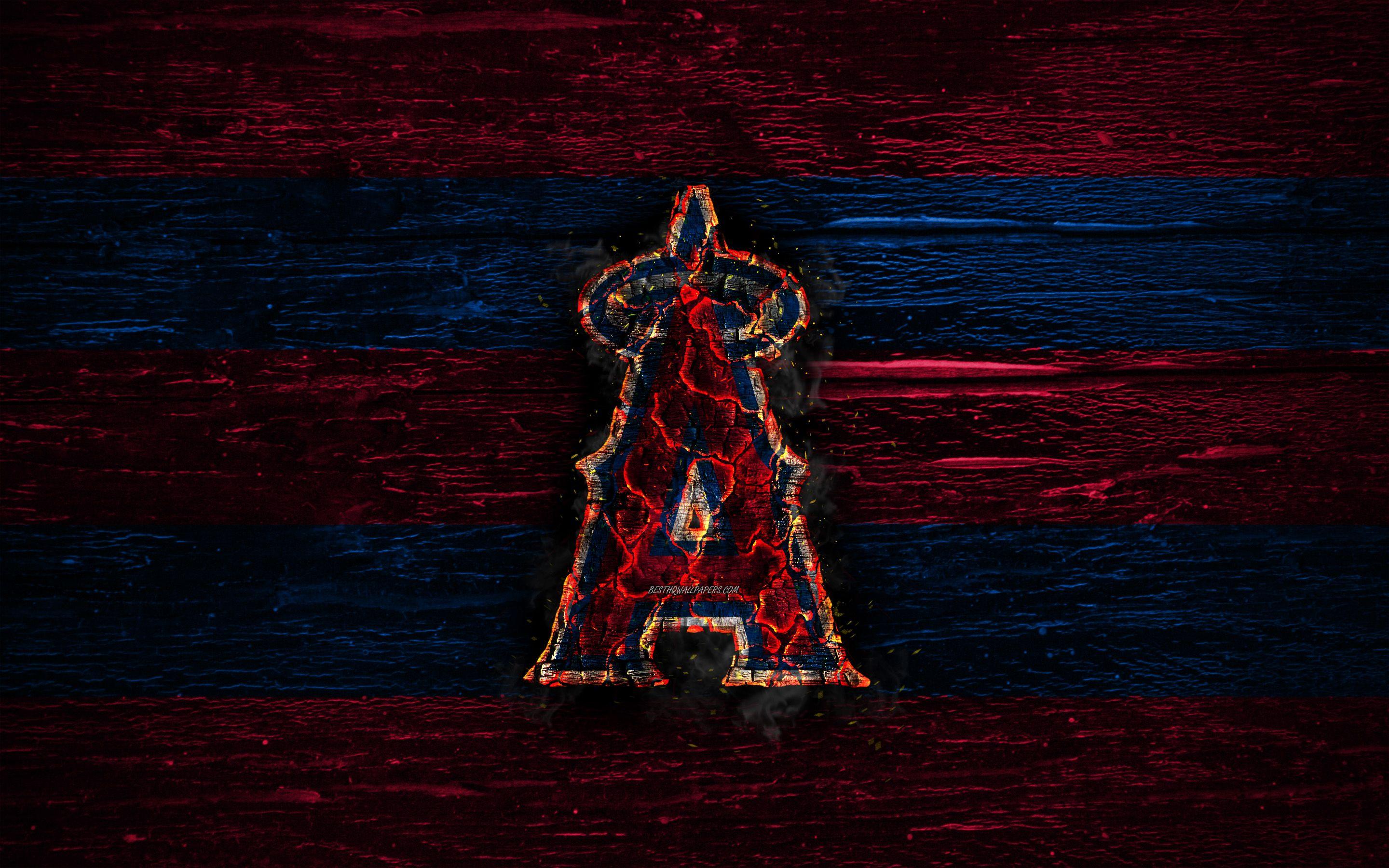 2880x1800 Download wallpaper Los Angeles Angels, fire logo, MLB, purple