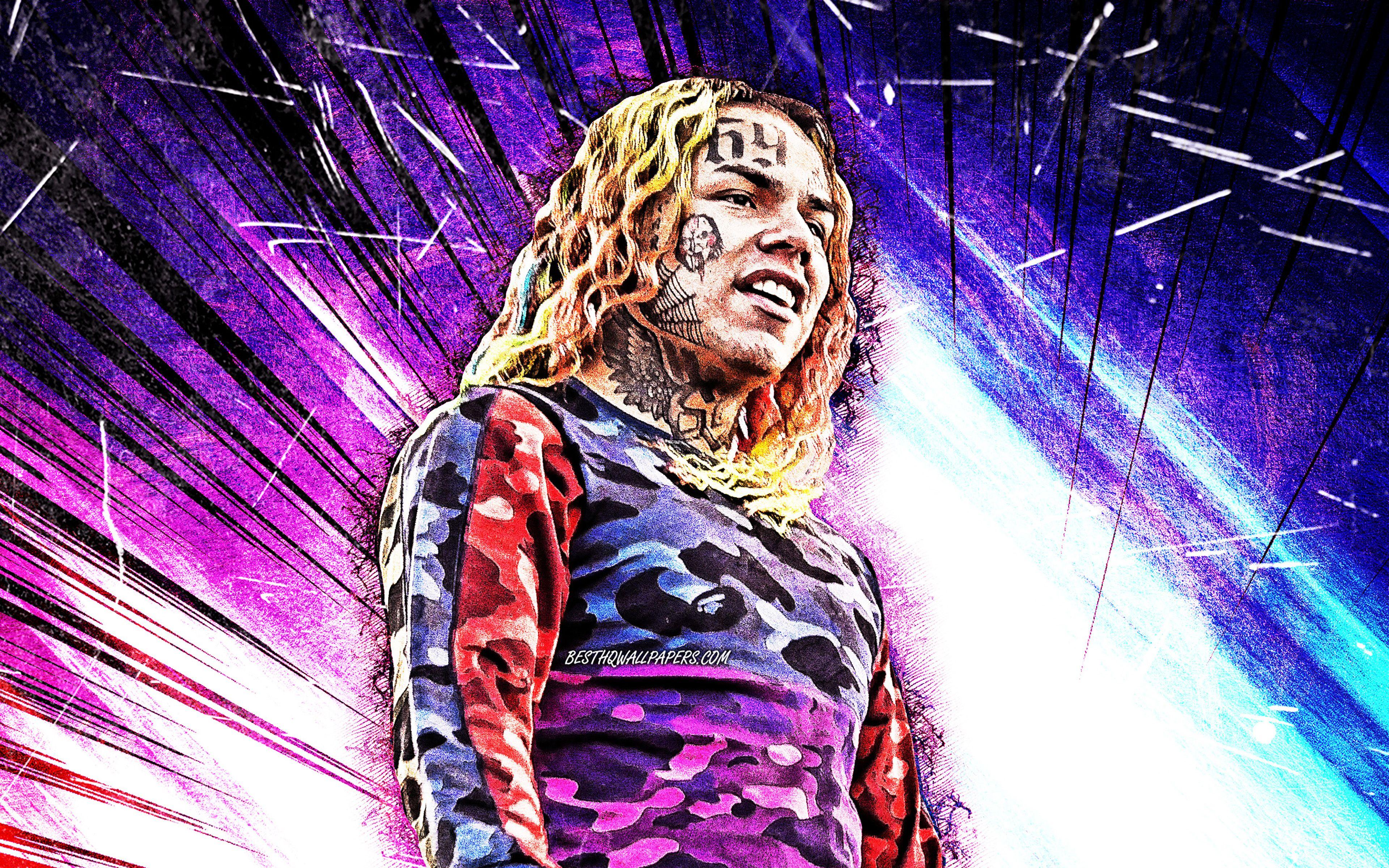 3840x2400 Download wallpaper 4k, 6IX9INE, grunge art, american rapper