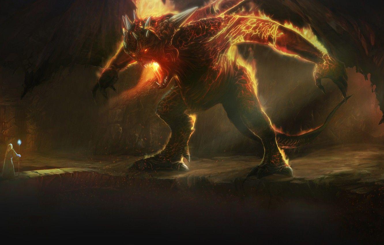 1332x850 Wallpaper Figure, Fire, Balrog, Balrog, Art, Gandalf, Concept Art, Helm's Deep, by David Laguens, Lord of Rings, the Lord of Rings, David Laguens image for desktop, section арт