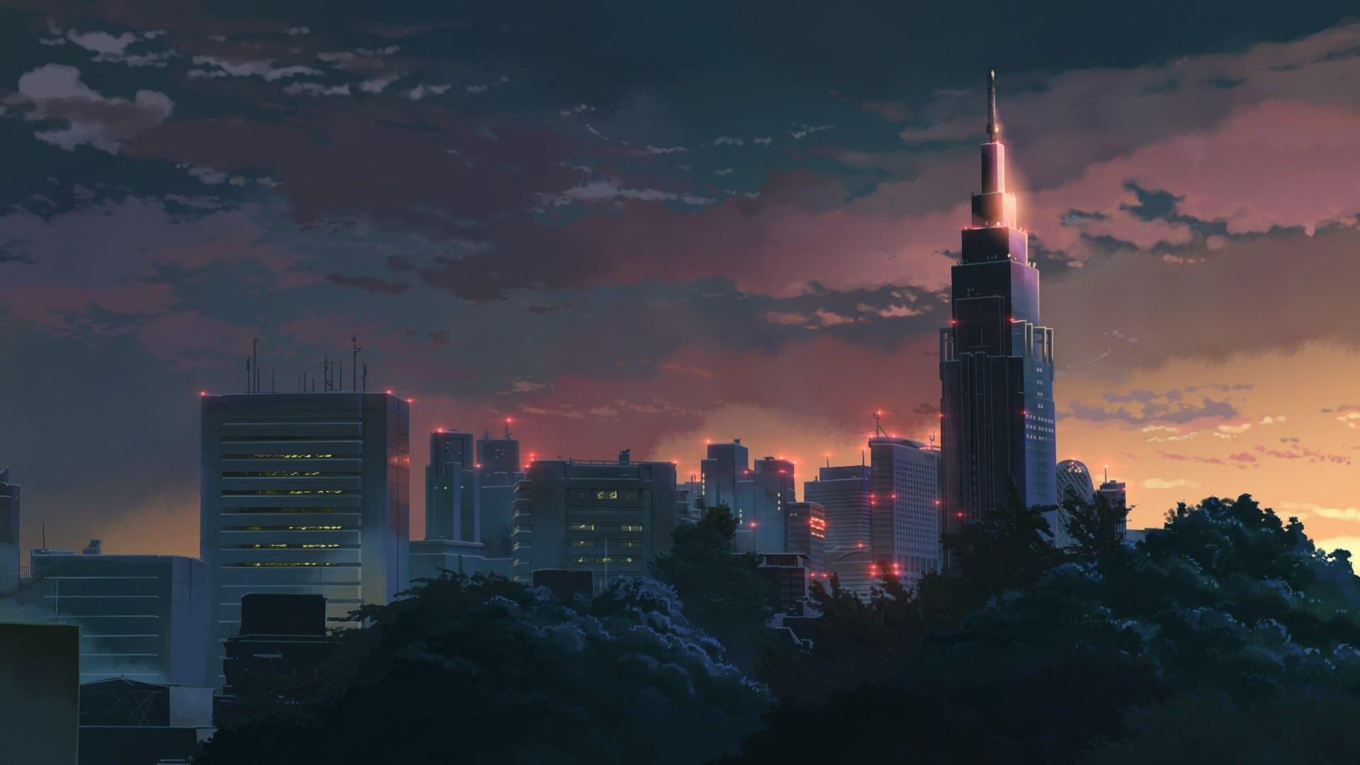 1920x1080 #city, #town, #sky, #building, #The Garden of Words, #Makoto Shinkai, #cityscape, #drawing, wallpaper. Mocah.org HD Wallpaper