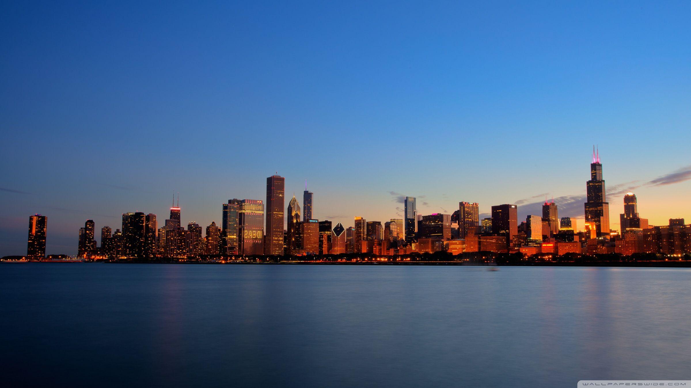 2400x1350 Chicago Skyline Night ❤ 4K HD Desktop Wallpaper for 4K